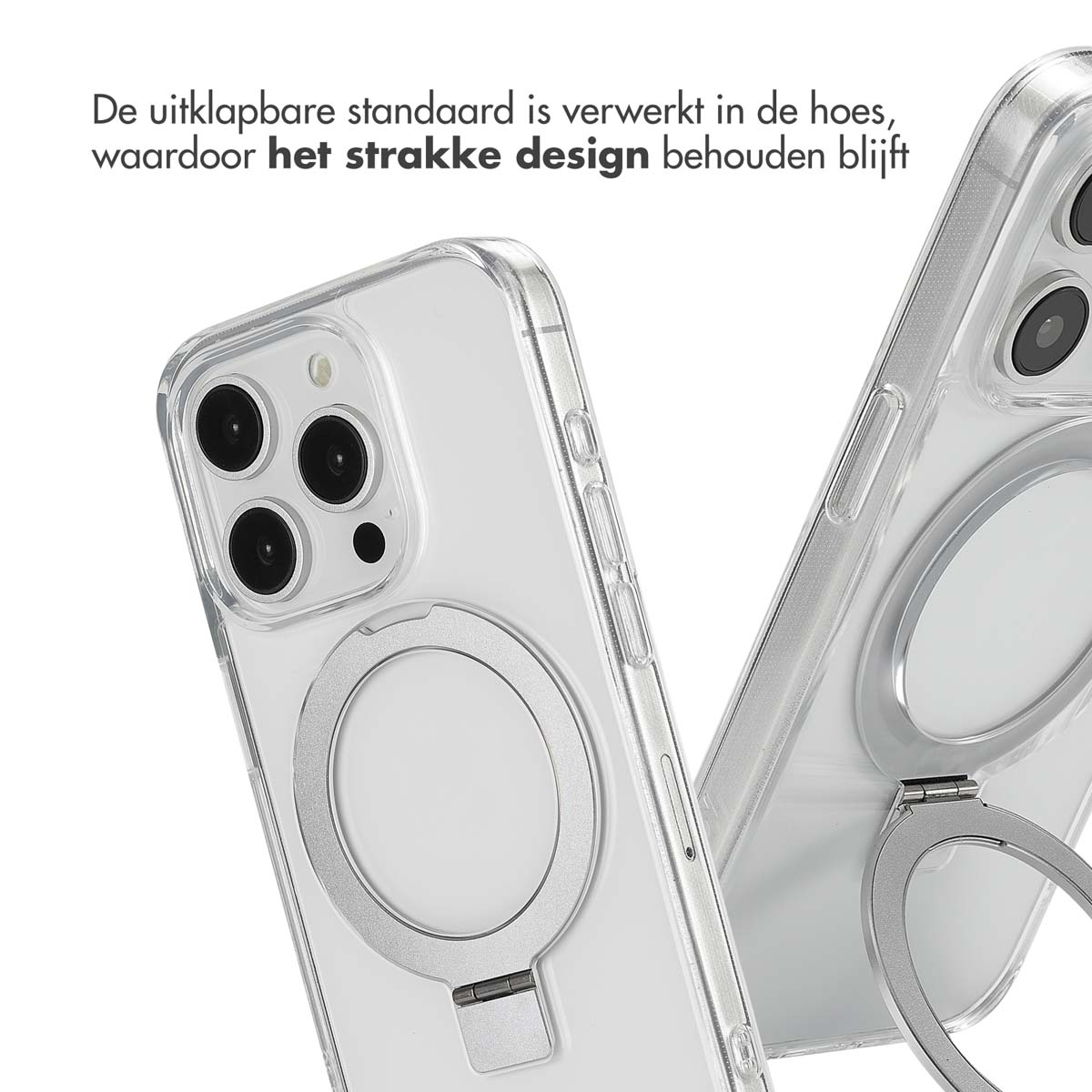 ACCEZZ Stand ad Anello Backcover metallo Cover per Apple iPhone 15 Pro, Trasparente