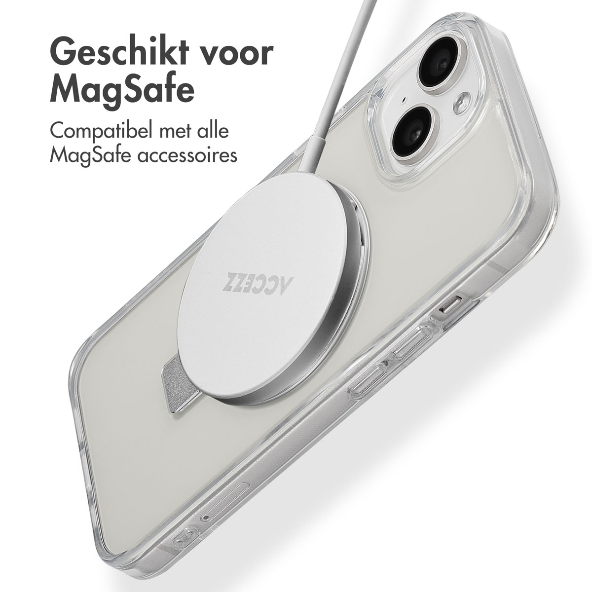 ACCEZZ Ring Stand Backcover met MagSafe geschikt voor iPhone 15 Phone case for Apple iPhone 15 Transparent