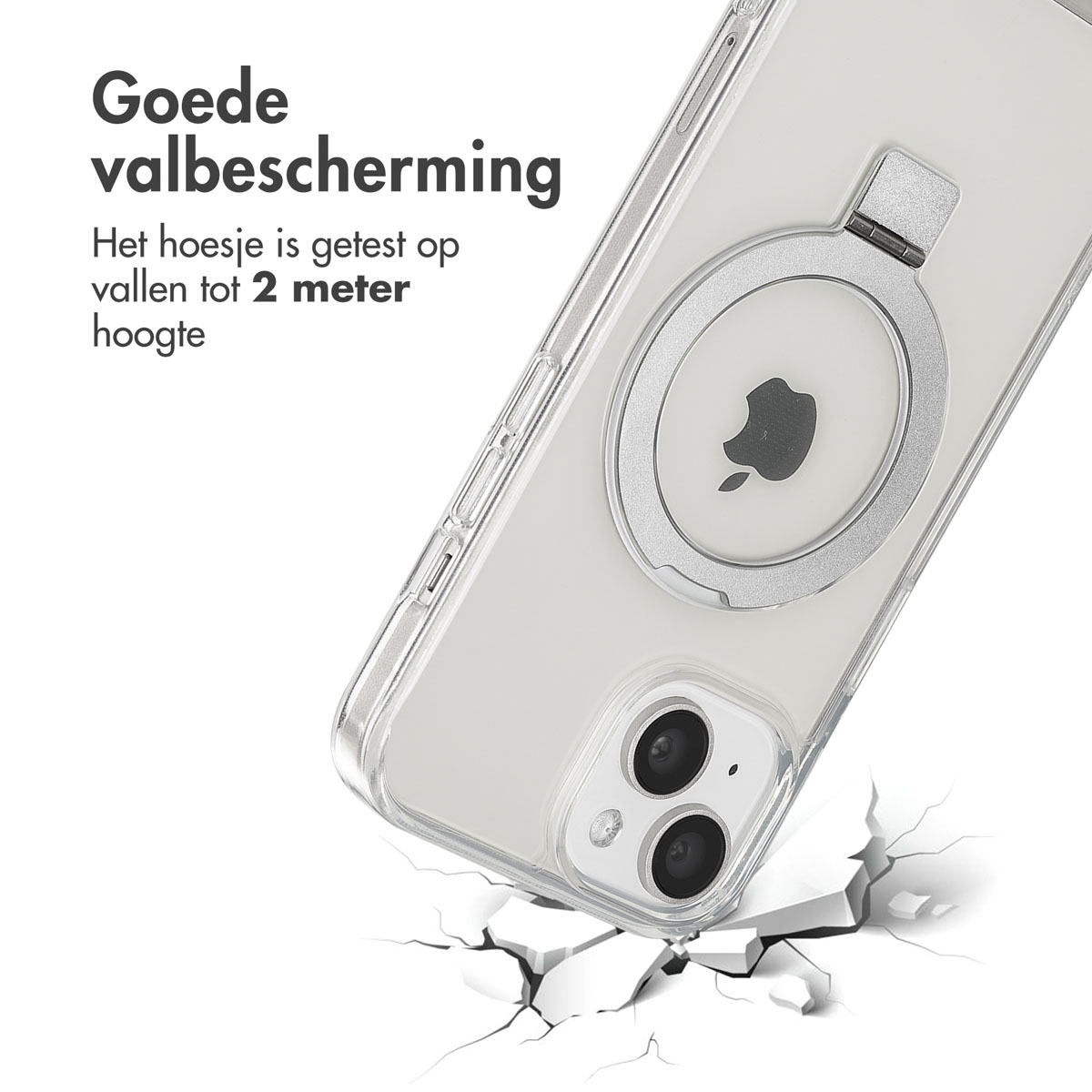 Phone in a clear case, close up, cracked ground below. Text says good drop protection.