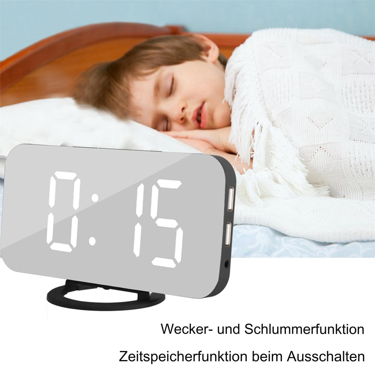 Eine Digitaluhr mit 0:15, neben einem schlafenden Kind unter einer Decke.