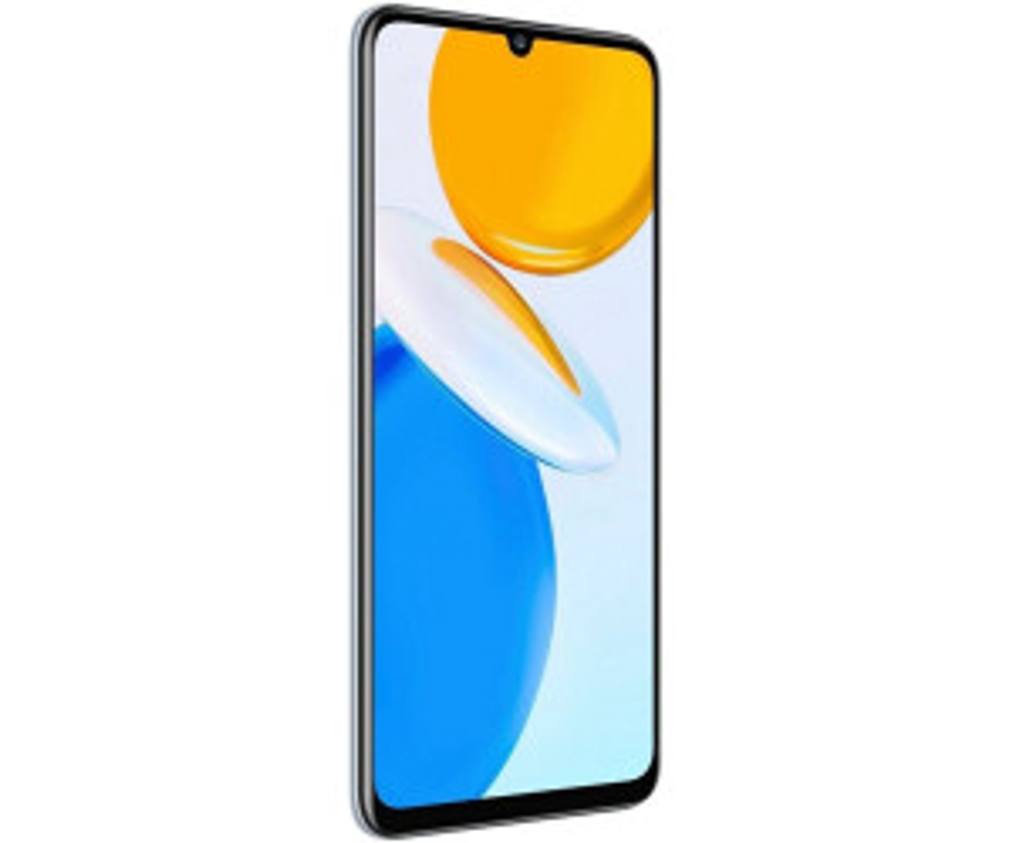 Smartphone con sfondo astratto bianco, giallo e blu, e bordo nero.