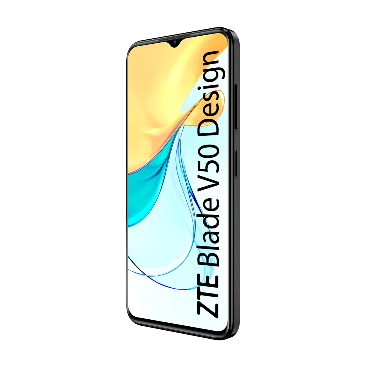 Smartphone ZTE Blade V50 Design nero, vista frontale. Lo schermo visualizza un grafico astratto.