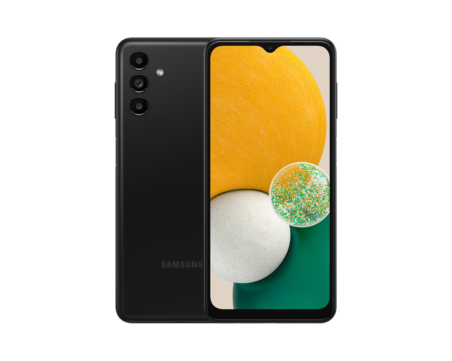Ein schwarzes Samsung-Telefon mit drei Rückkameras und einem Frontdisplay.