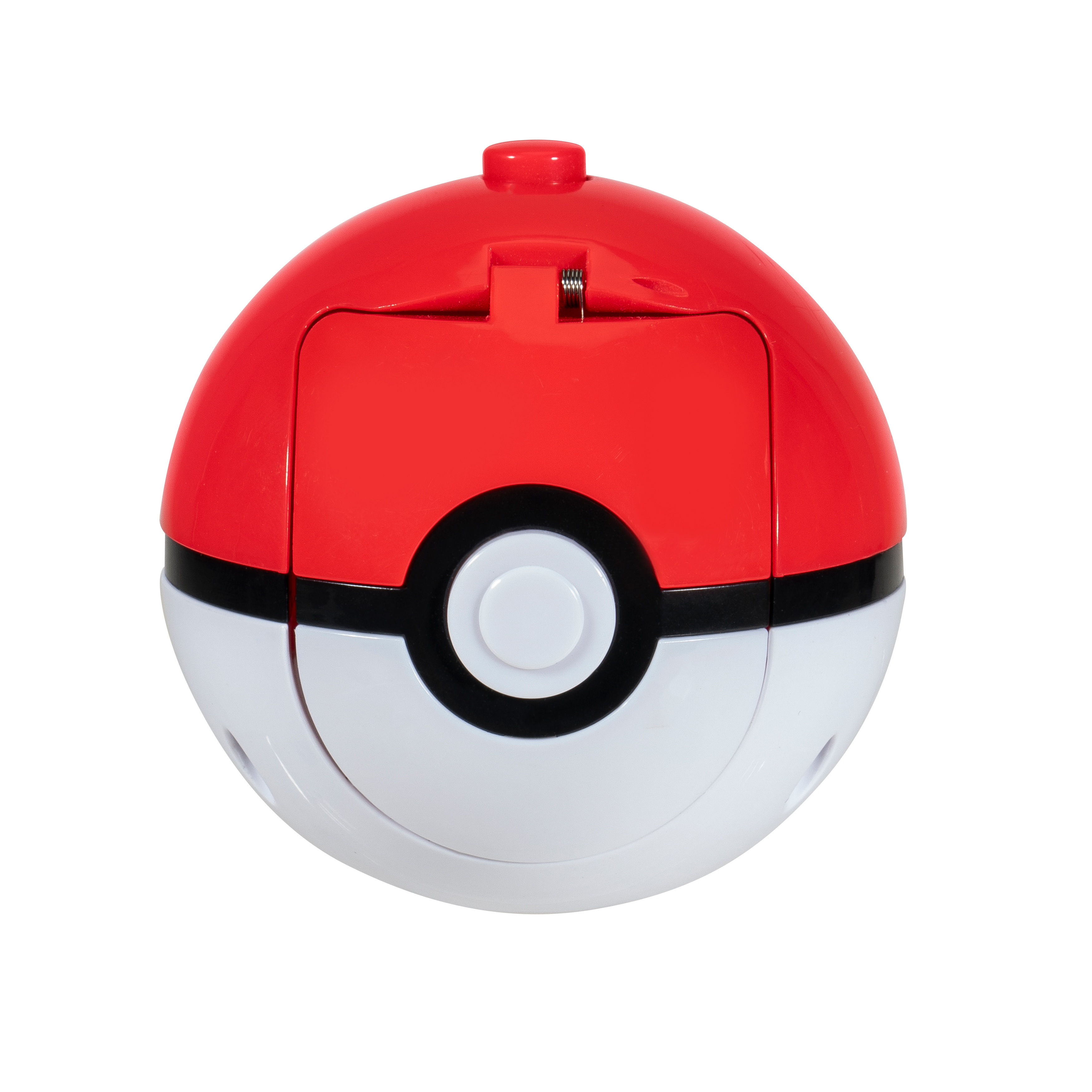 Roter und weißer Poke Ball Spielzeug mit schwarzem Streifen.