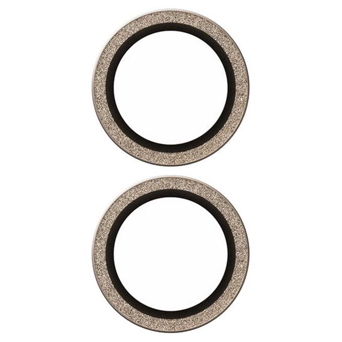 Deux objets circulaires avec une bordure argentée et un centre noir. Fond blanc. Isolé.