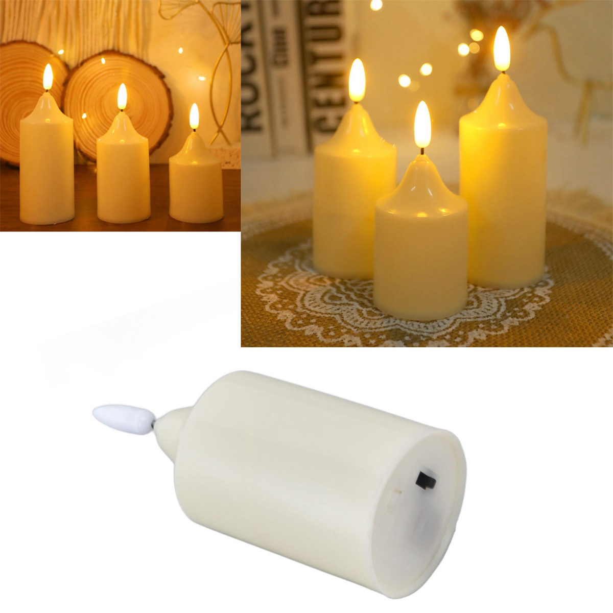 Kerzen und elektrische Kerze, Flammeneffekt und Details.