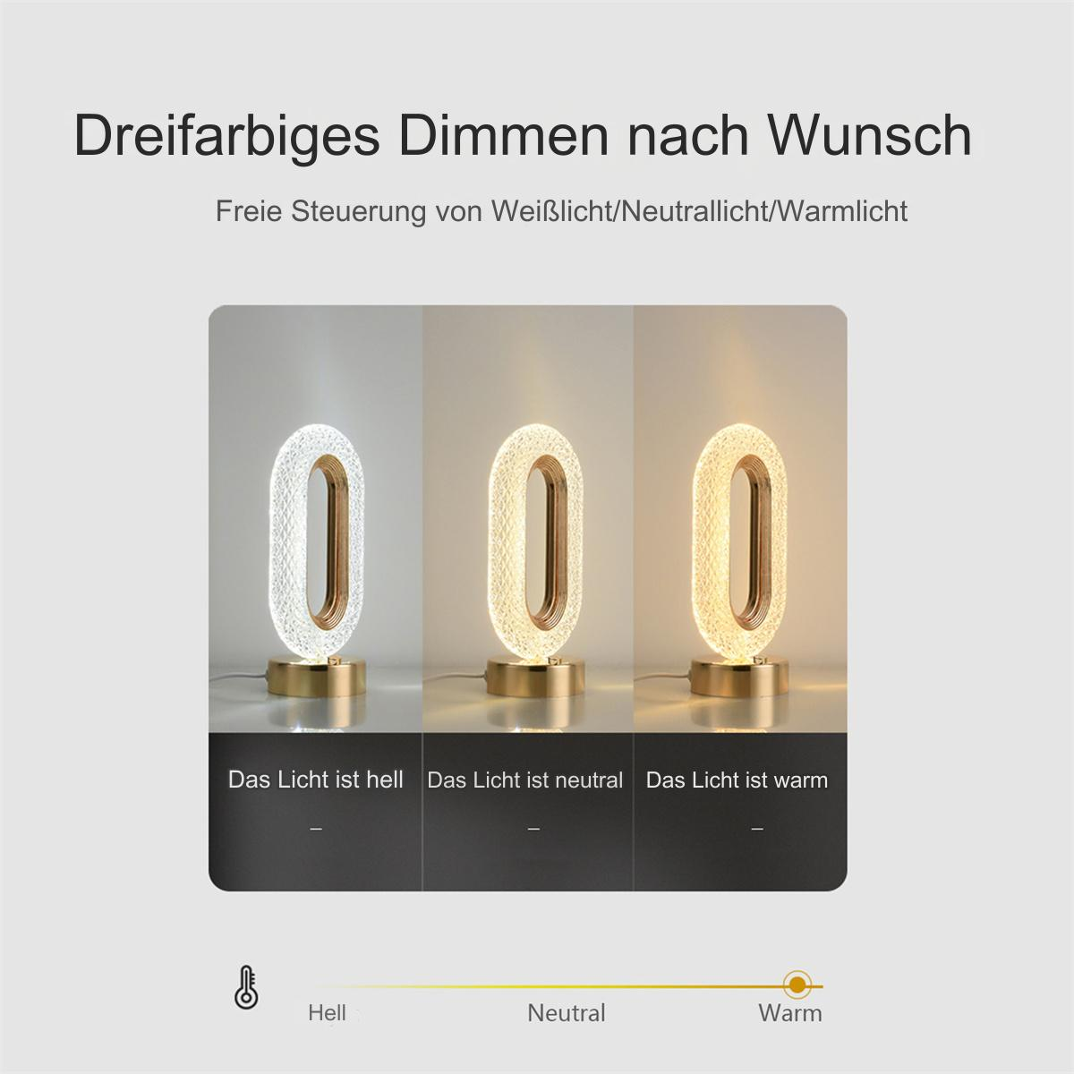 Drei beleuchtete ovale Lampen mit unterschiedlichen Lichttönen, auf schwarzem Untergrund.