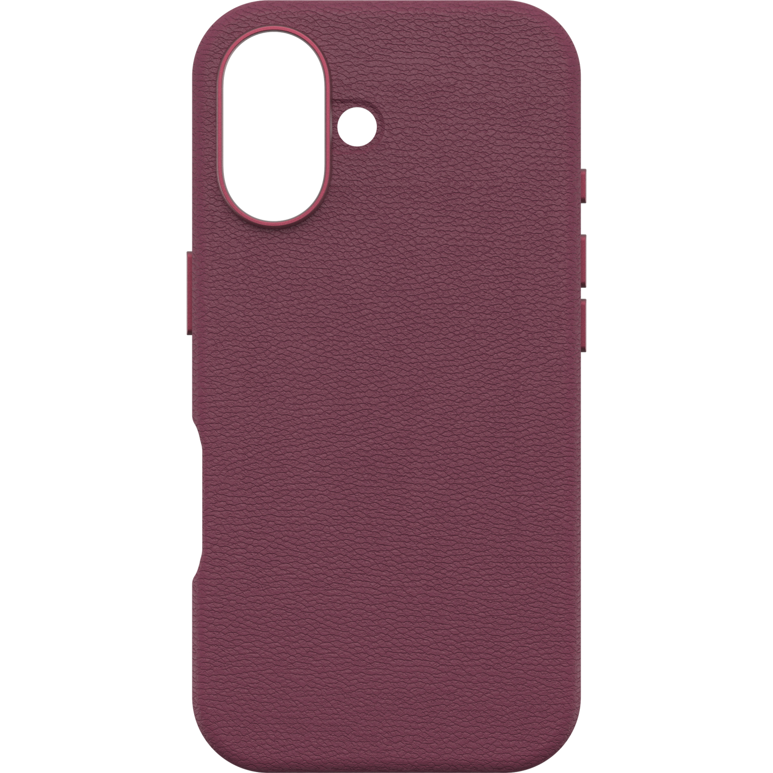 Coque de téléphone bordeaux, texturée, avec un trou pour la caméra.