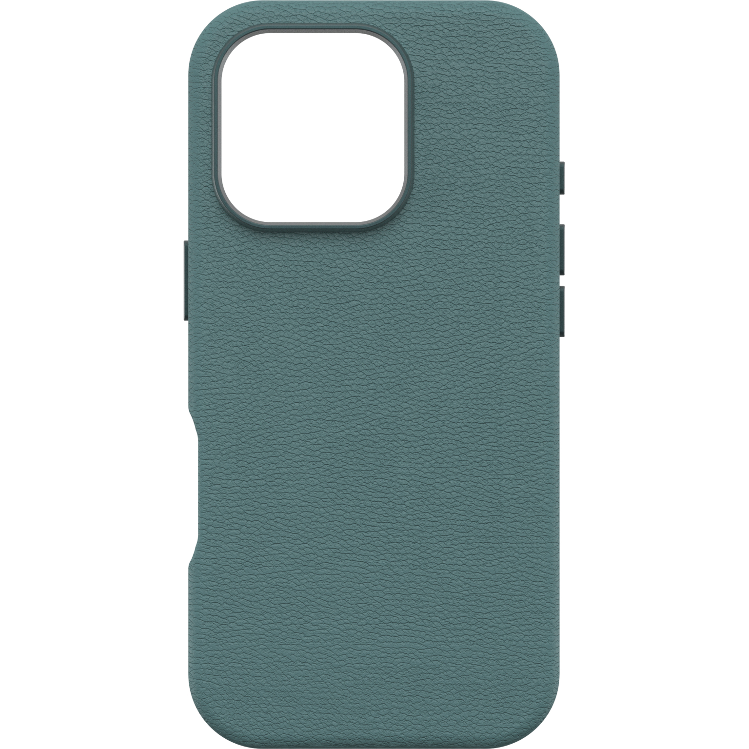 Coque de téléphone sarcelle avec découpe caméra, boutons et logo Speck sur fond blanc.