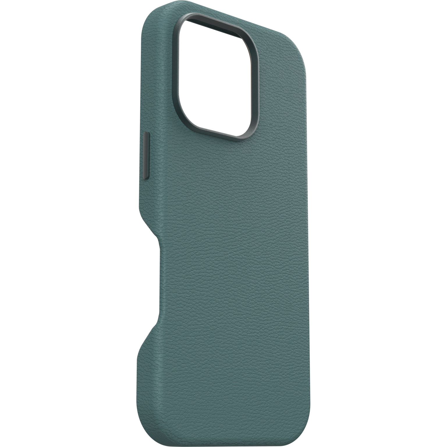 Coque de téléphone sarcelle, avec une surface texturée et des découpes pour appareil photo et boutons.
