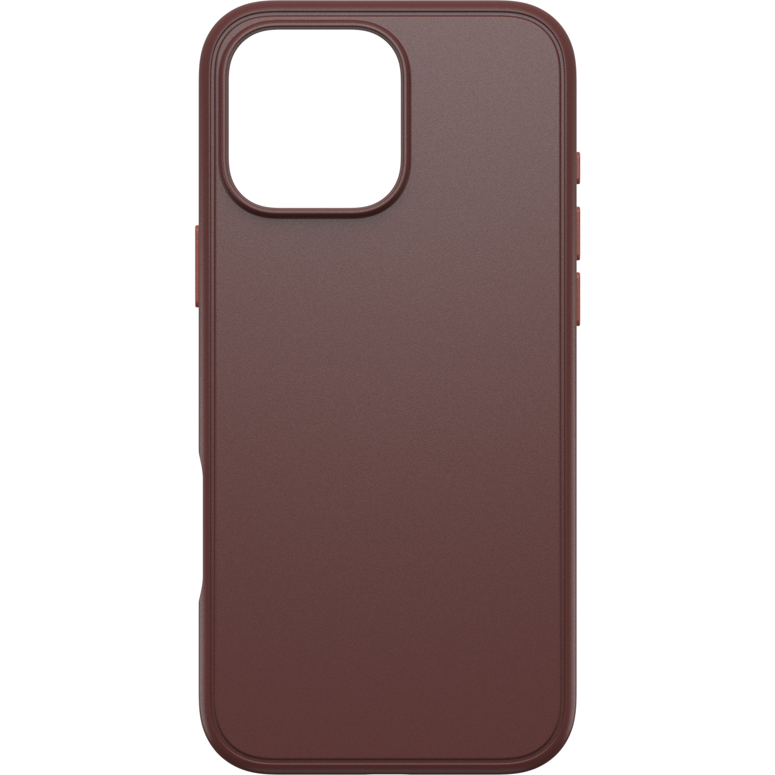 Coque de téléphone marron. Surface texturée avec découpes pour appareil photo et boutons.