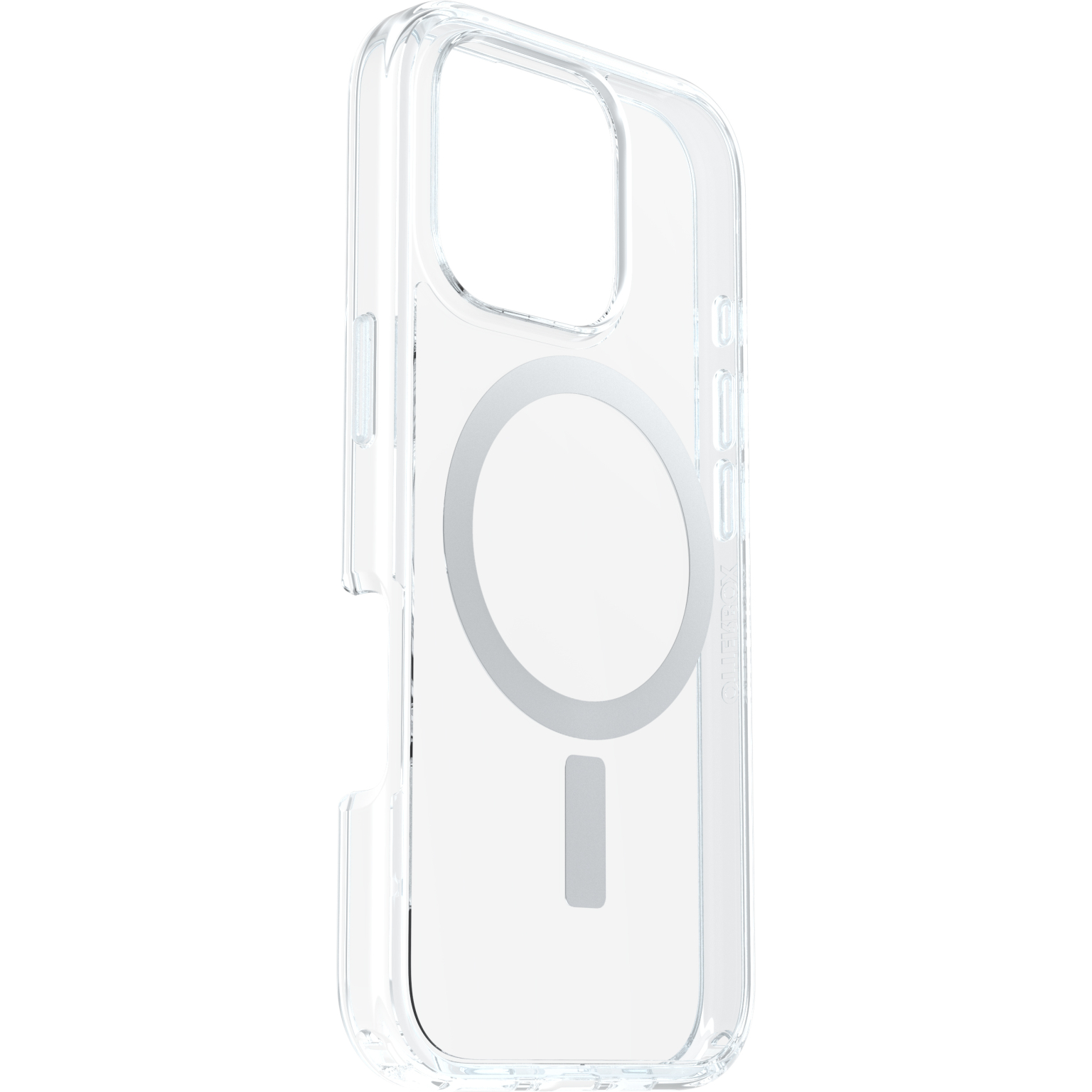 Coque iPhone transparente. Design clair avec anneau magnétique et découpe pour l'appareil photo.
