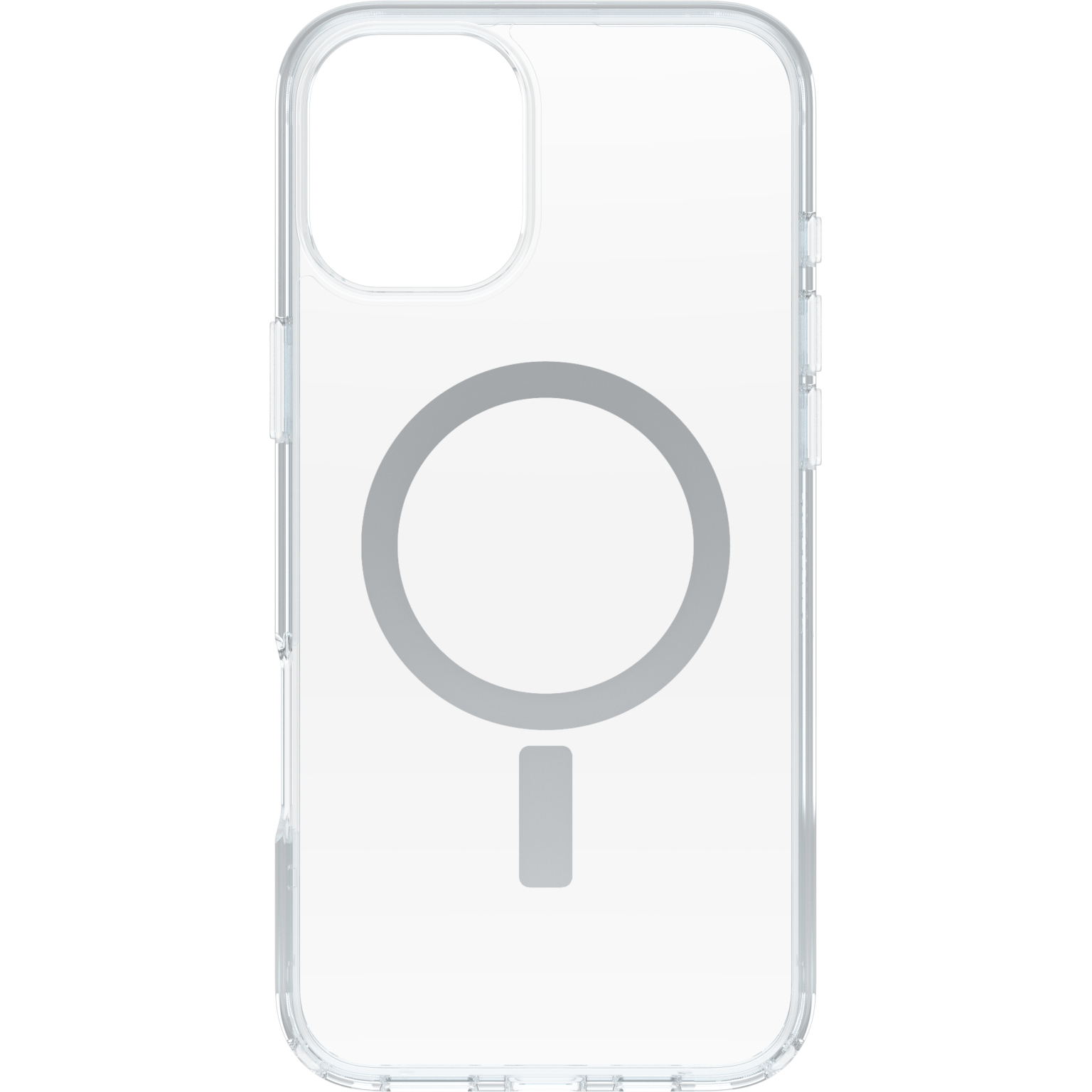 Transparente Handyhülle mit MagSafe-Ring und Aussparung.