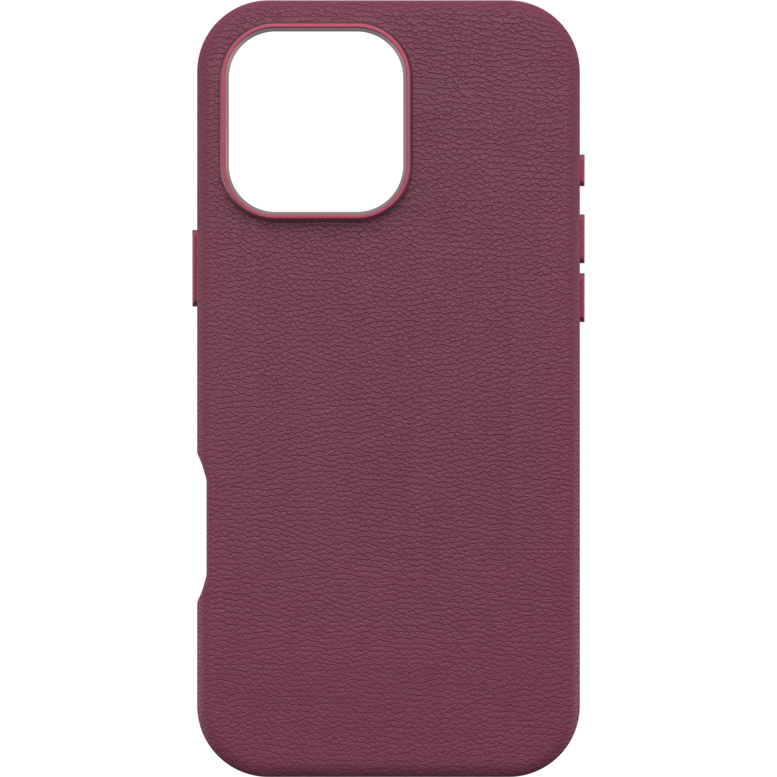 Coque de téléphone bordeaux avec découpe caméra, boutons et logo Speck sur fond blanc.