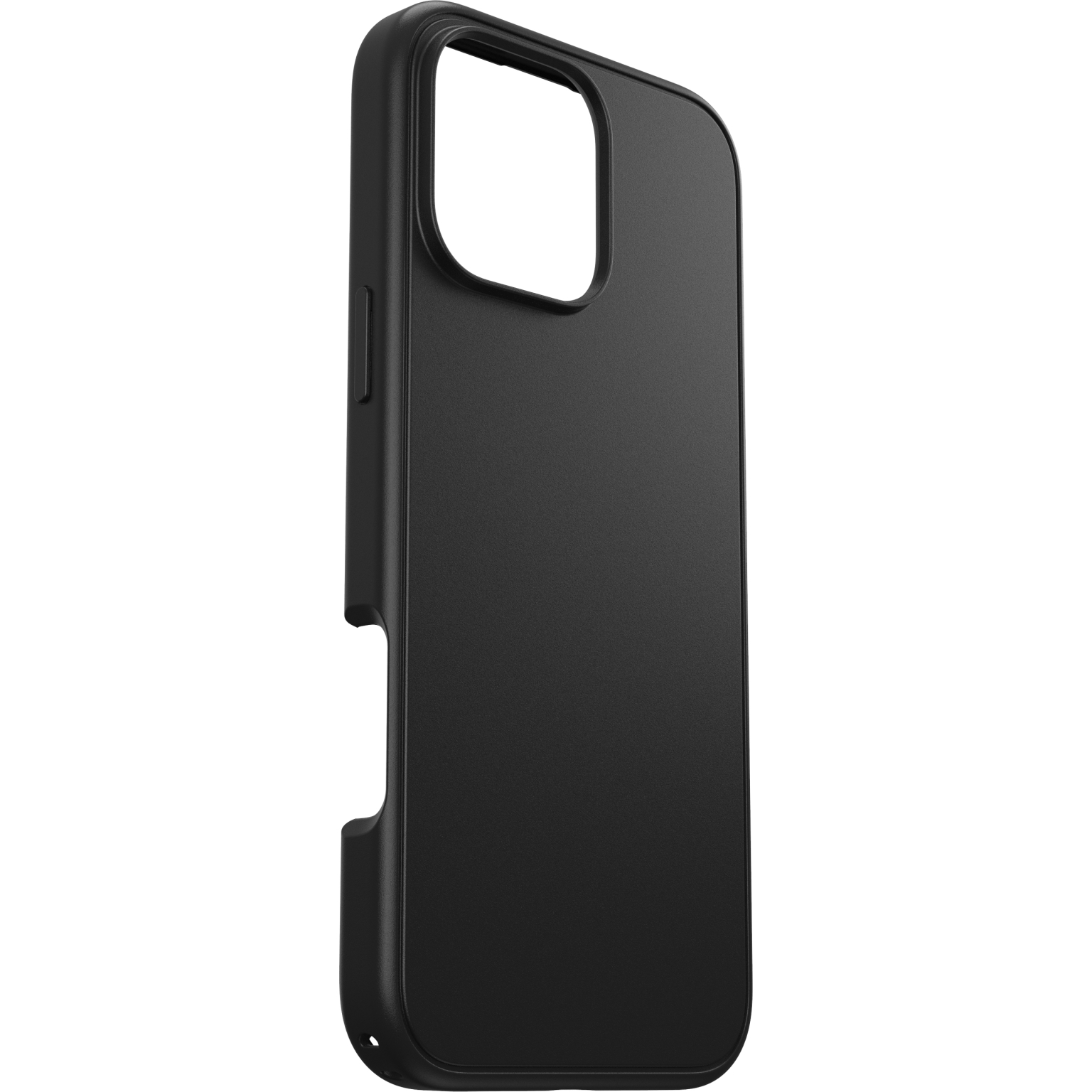 Coque noire avec grande découpe caméra et découpe latérale.