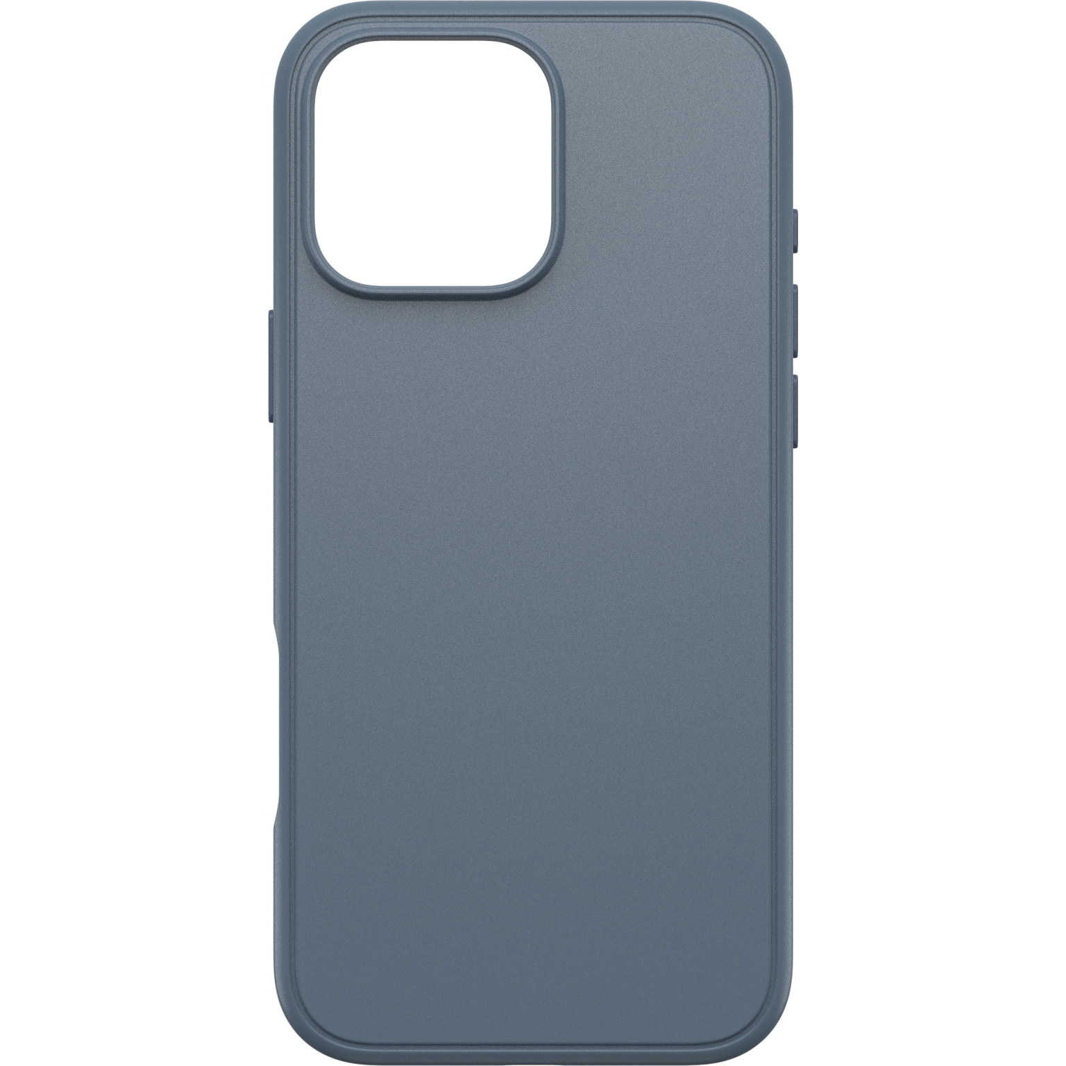 Coque de téléphone bleue. Elle a une découpe pour la caméra, des boutons latéraux et un dos lisse. C'est une coque de protection.