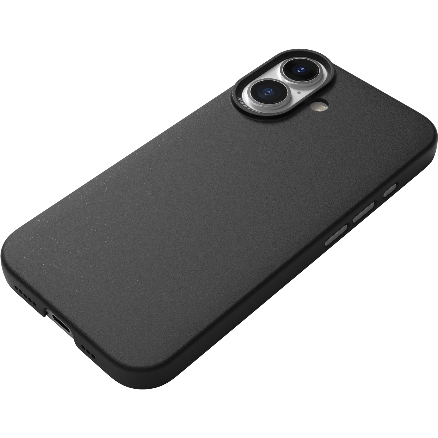Coque iPhone noire avec surface lisse et découpe caméra. Bosse de la caméra visible.