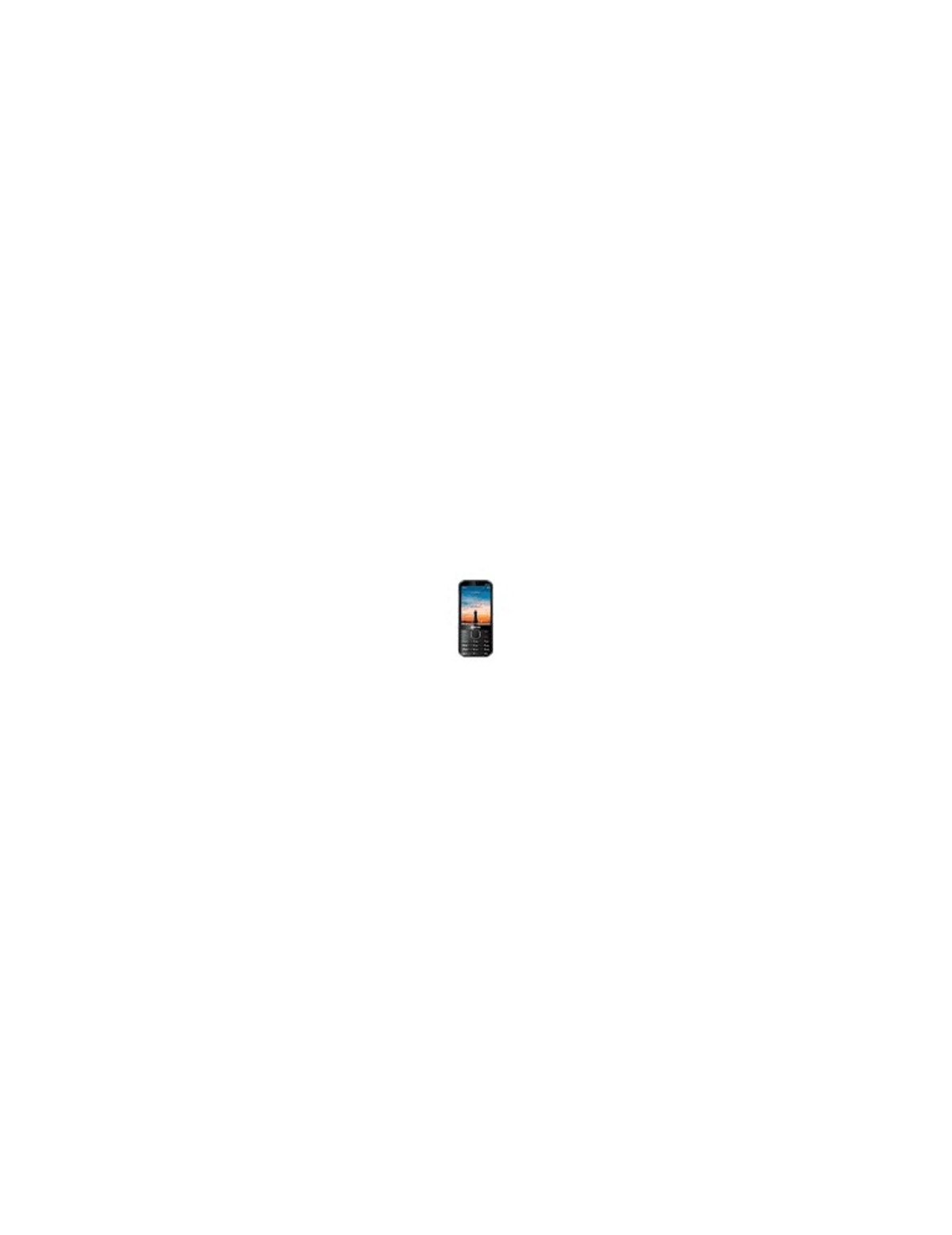Piccolo telefono cellulare centrato su sfondo bianco. È un telefono nero con un piccolo schermo.