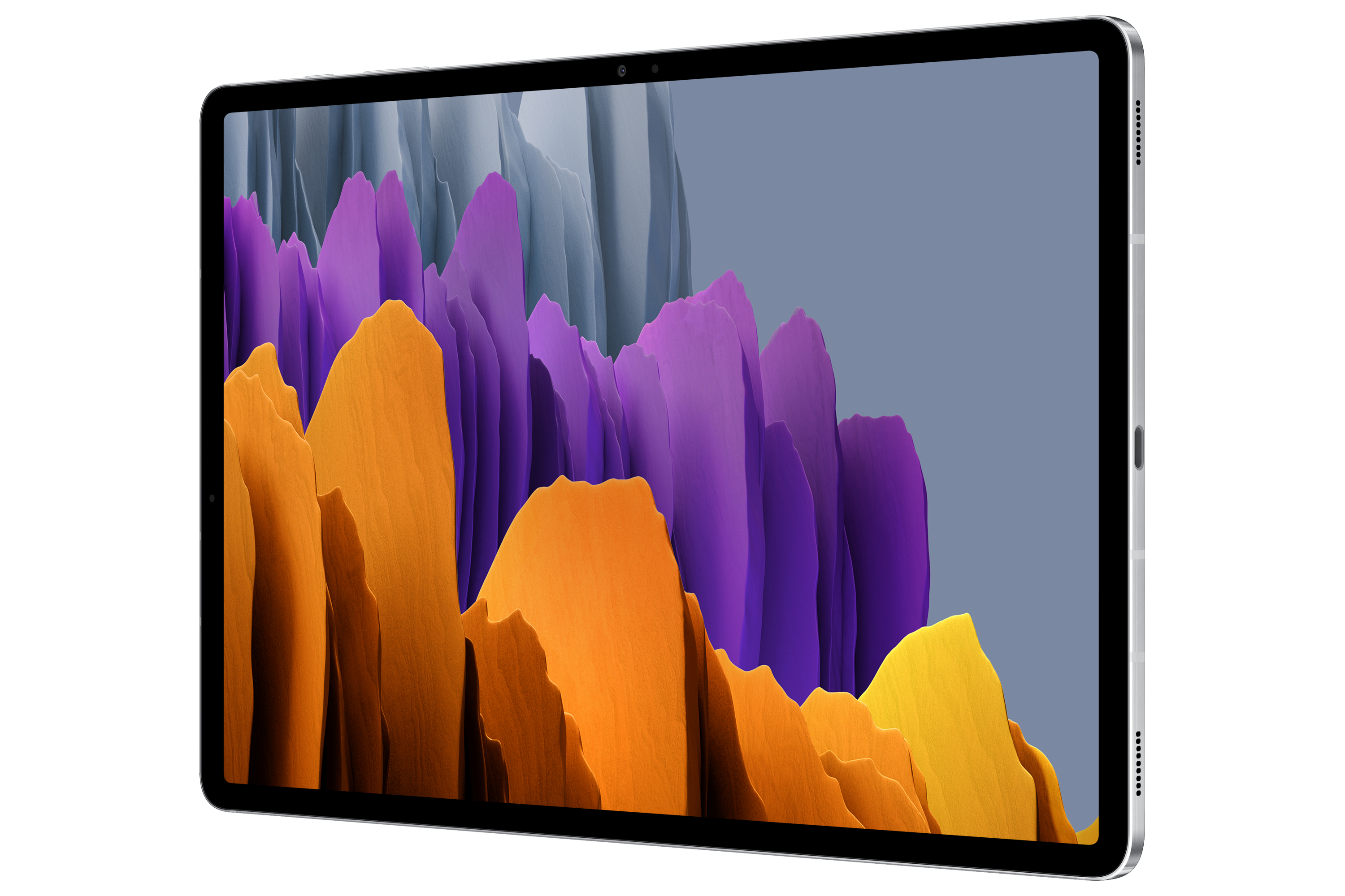 Ein Tablet mit einem Display, das abstrakte Kunst und einen weißen Hintergrund zeigt.