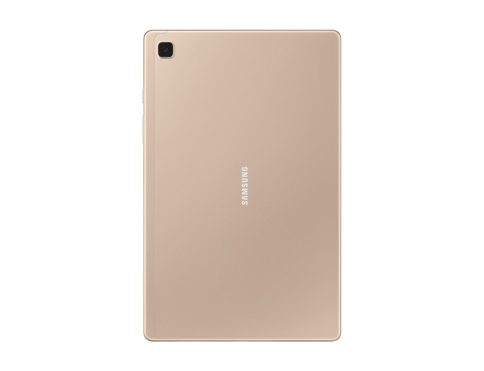 Rückansicht eines goldenen Tablets mit Kamera und Samsung-Logo mittig.