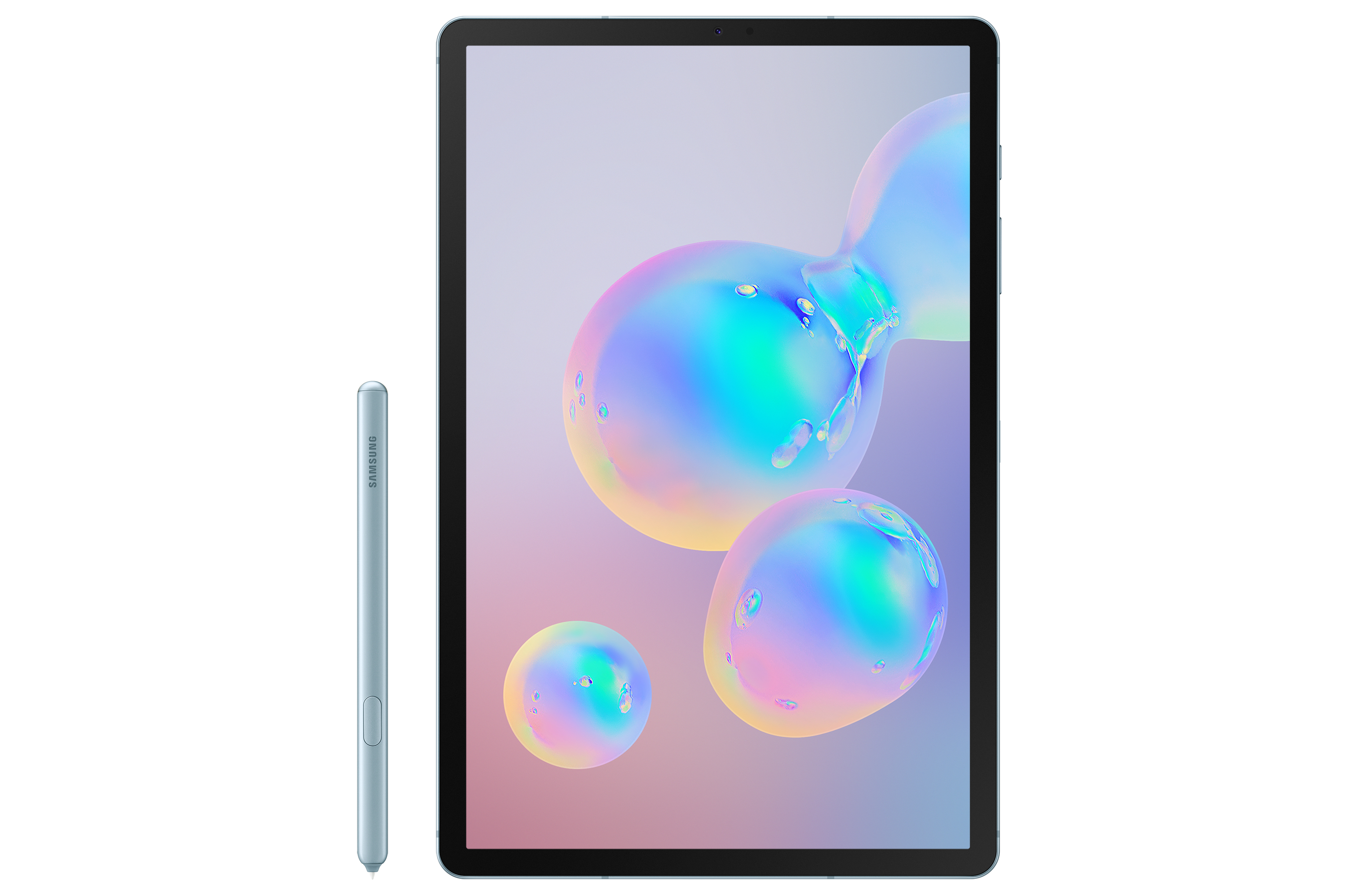 Ein Tablet mit Stift. Der Bildschirm zeigt farbige Kugeln auf weißem Hintergrund.