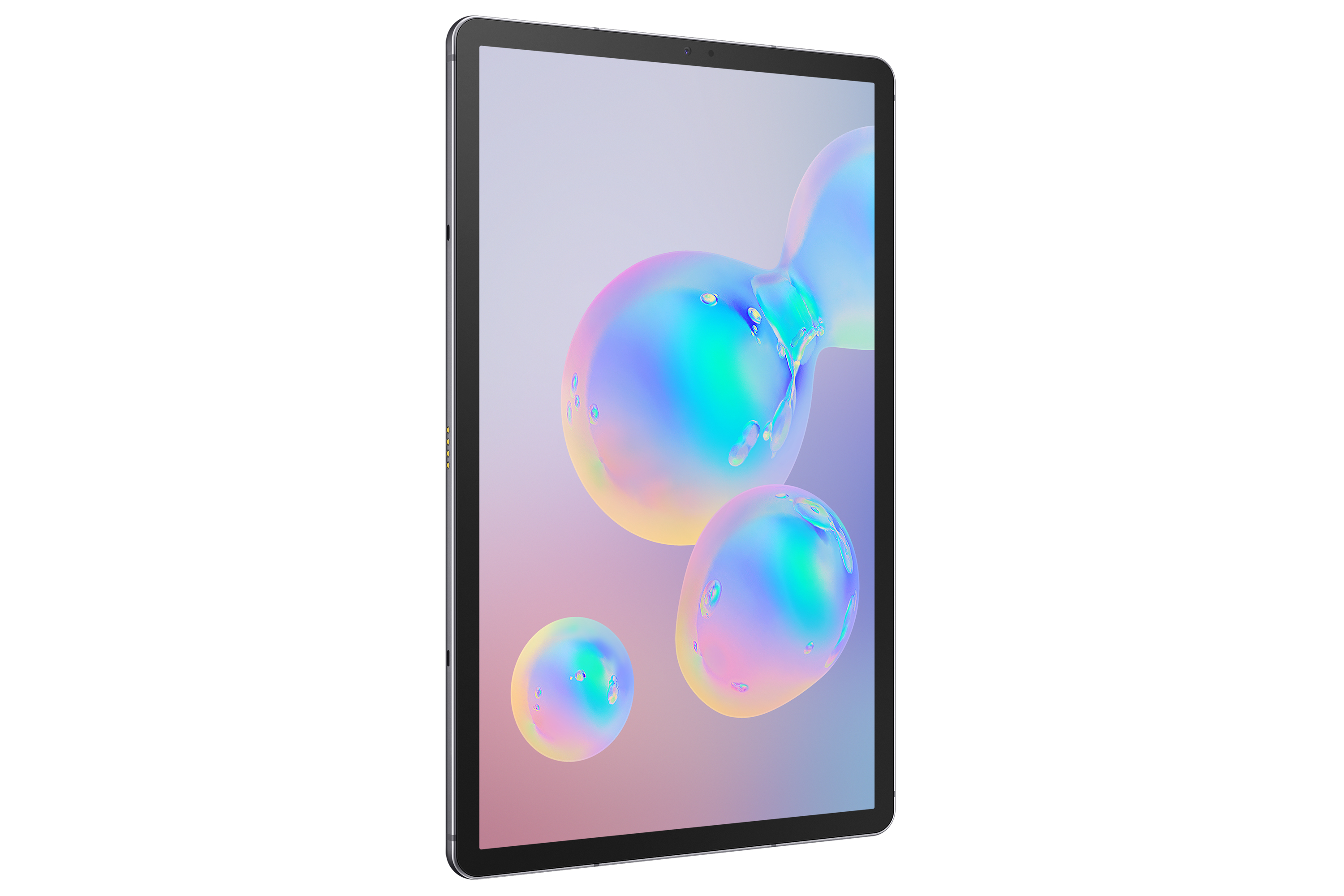 Ein Tablet mit farbenfrohem, abstraktem Bild und weißem Hintergrund.