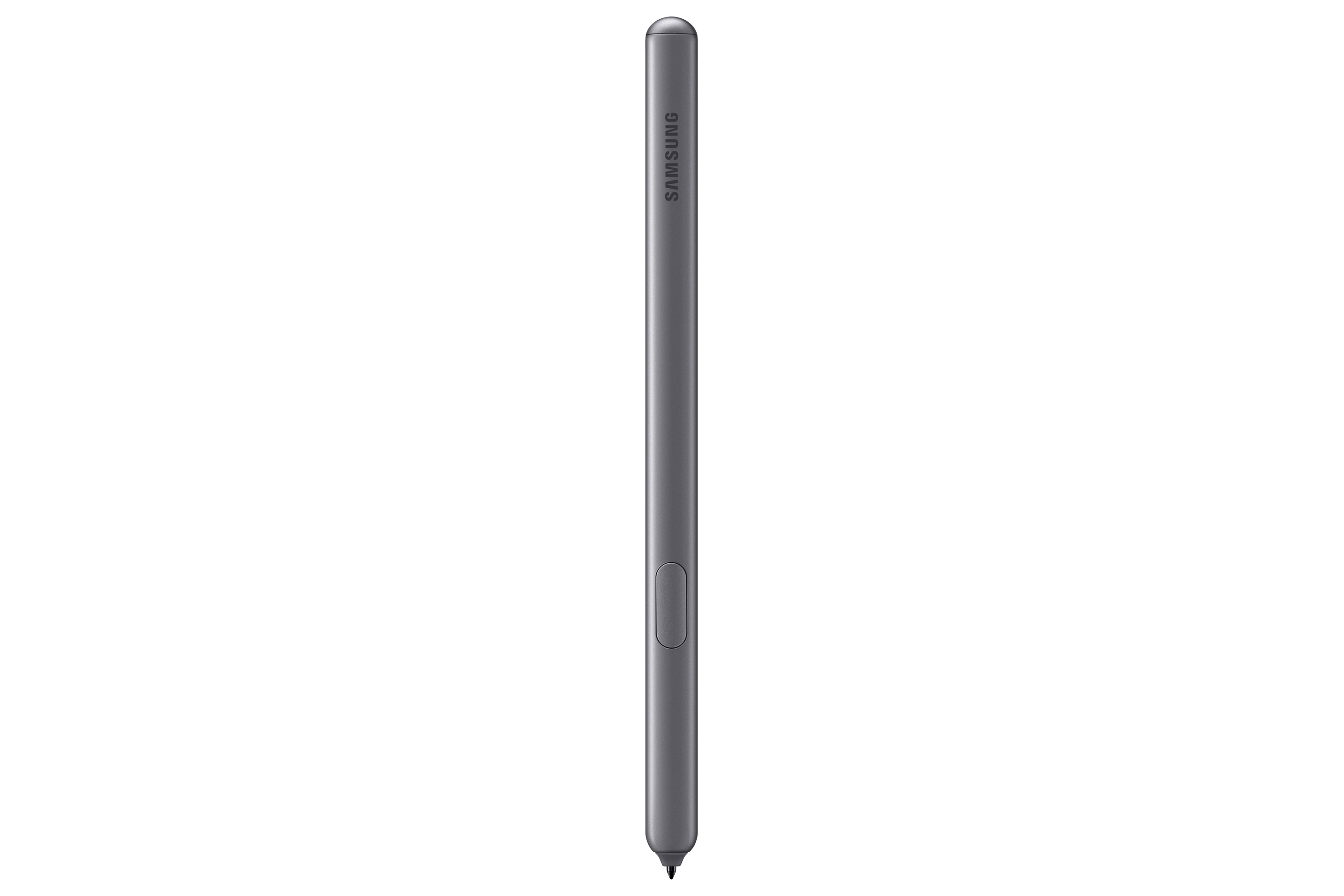Ein grauer Stylus-Stift. Der Stift wird vor weißem Hintergrund gezeigt.