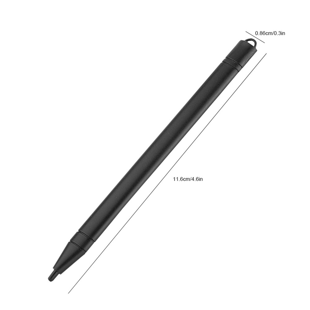 Ein schwarzer Stift mit Maßen auf weißem Hintergrund.