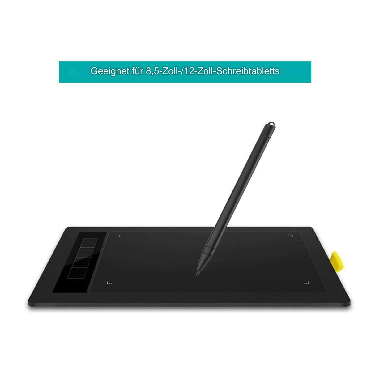 Schwarzes digitales Zeichentablett mit Stift. Ein Textbanner sagt, dass es für Tablets ist.