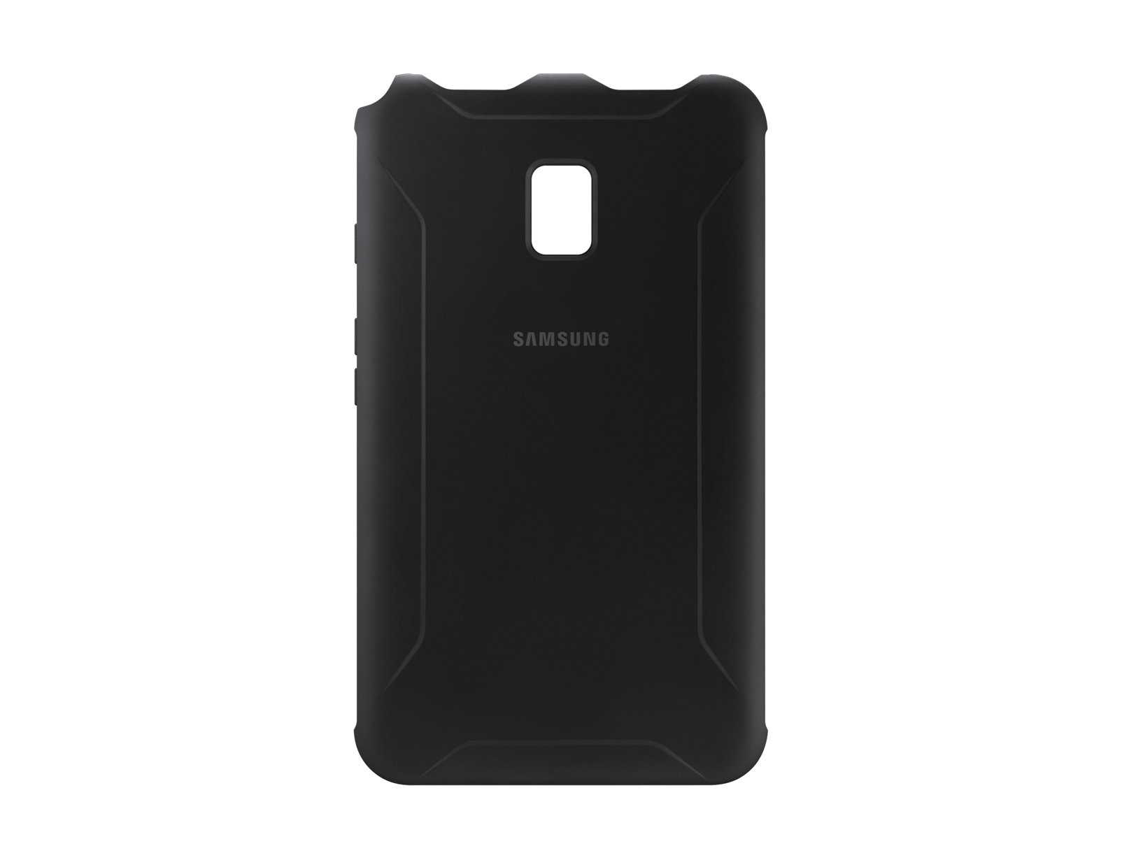 Eine schwarze Tablethülle mit dem Samsung-Logo auf weißem Hintergrund.