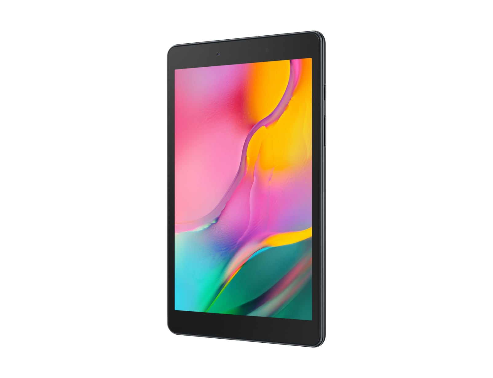 Ein Tablet mit farbenfroher Anzeige, gezeigt in einer Studioaufnahme vor weißem Hintergrund.