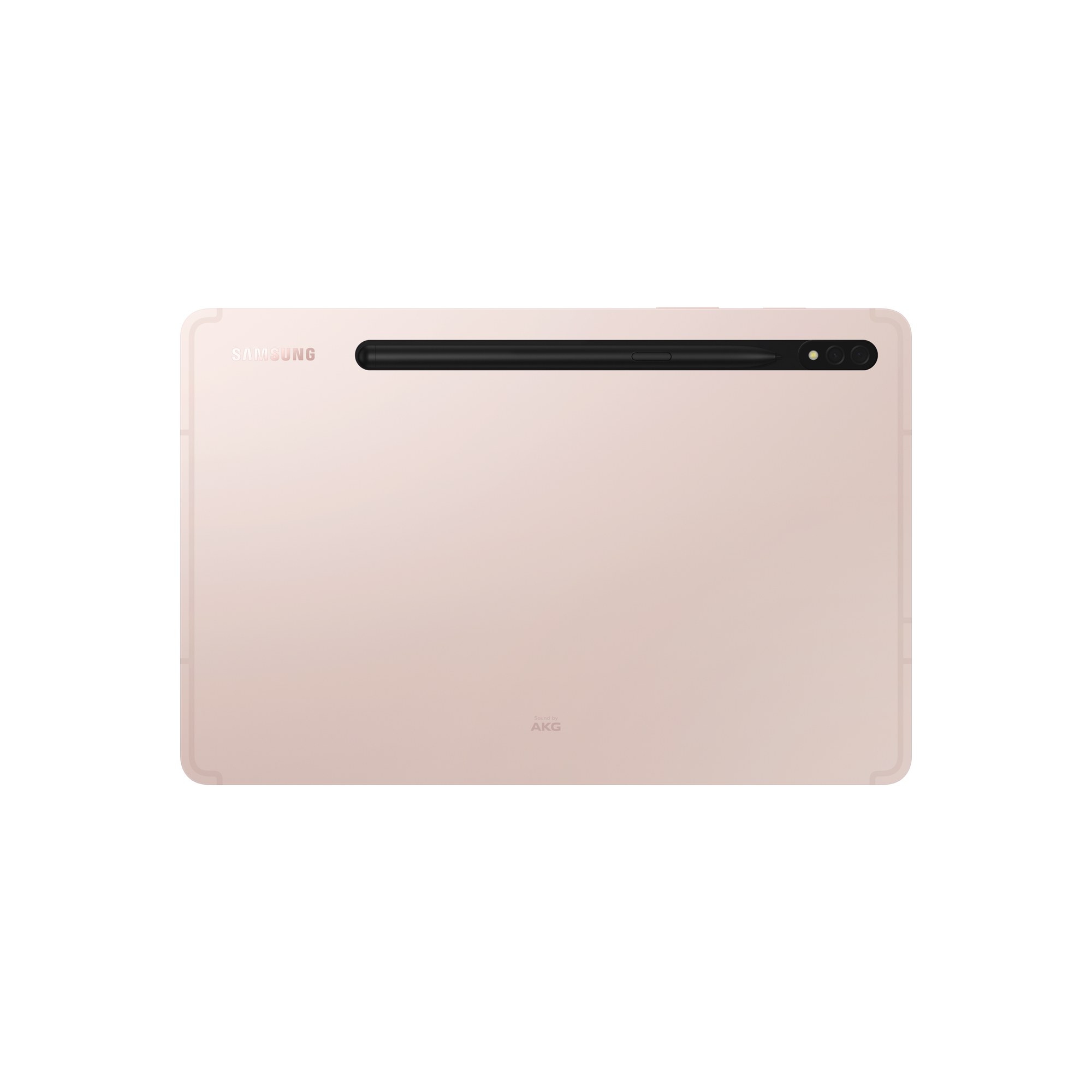 Ein rosa Tablet mit schwarzem Stift, schlankes Design und Samsung-Logo.