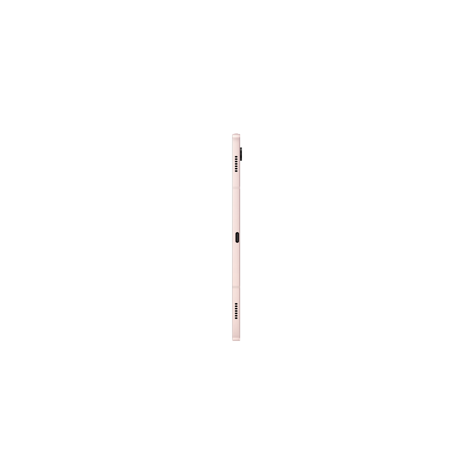 Seitenansicht eines rosa Tablets, zeigt das schlanke Profil und eine Kamera hinten.