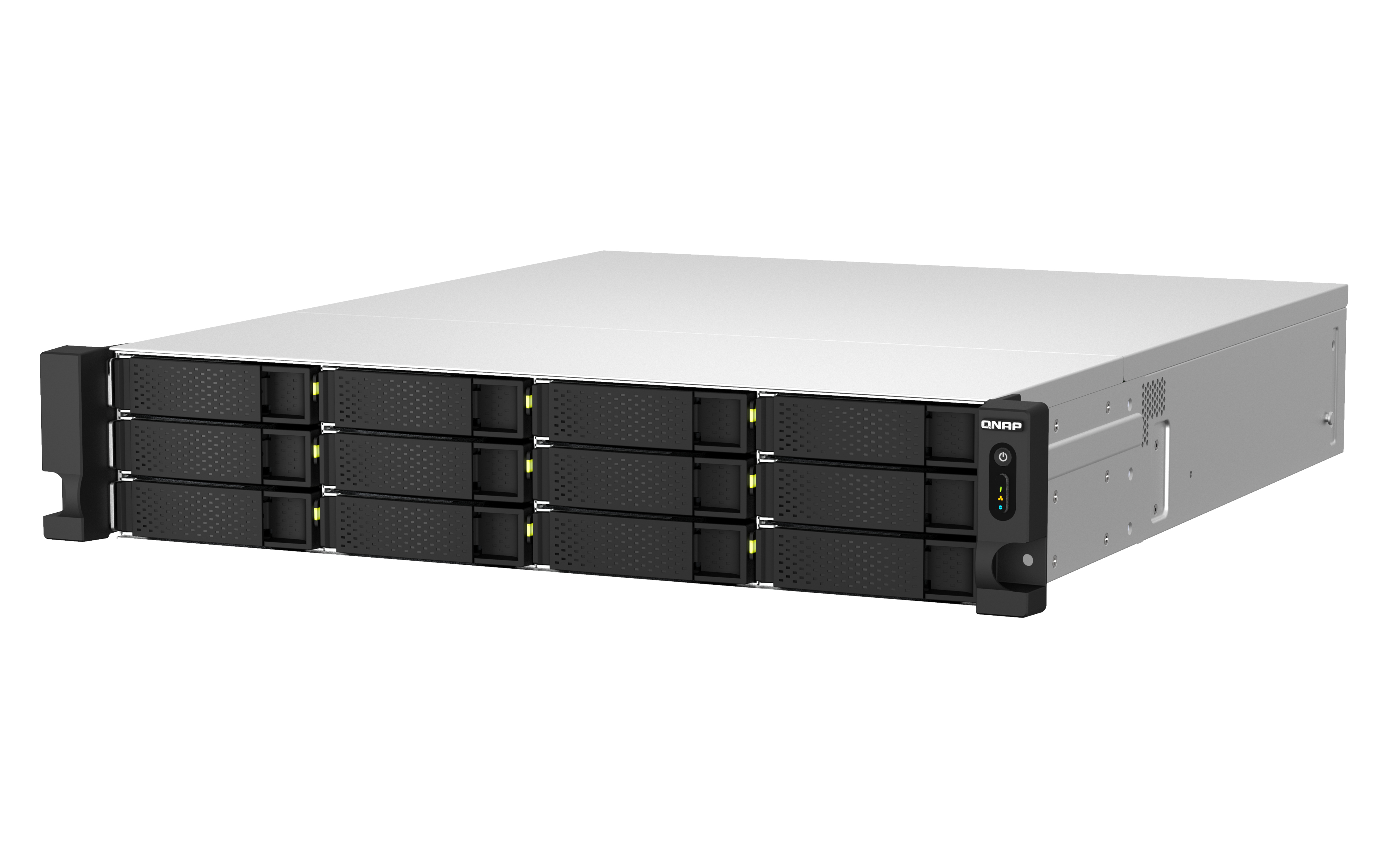 QNAP Server, ein rechteckiges schwarz-silbernes Gerät mit mehreren Festplattenschächten.