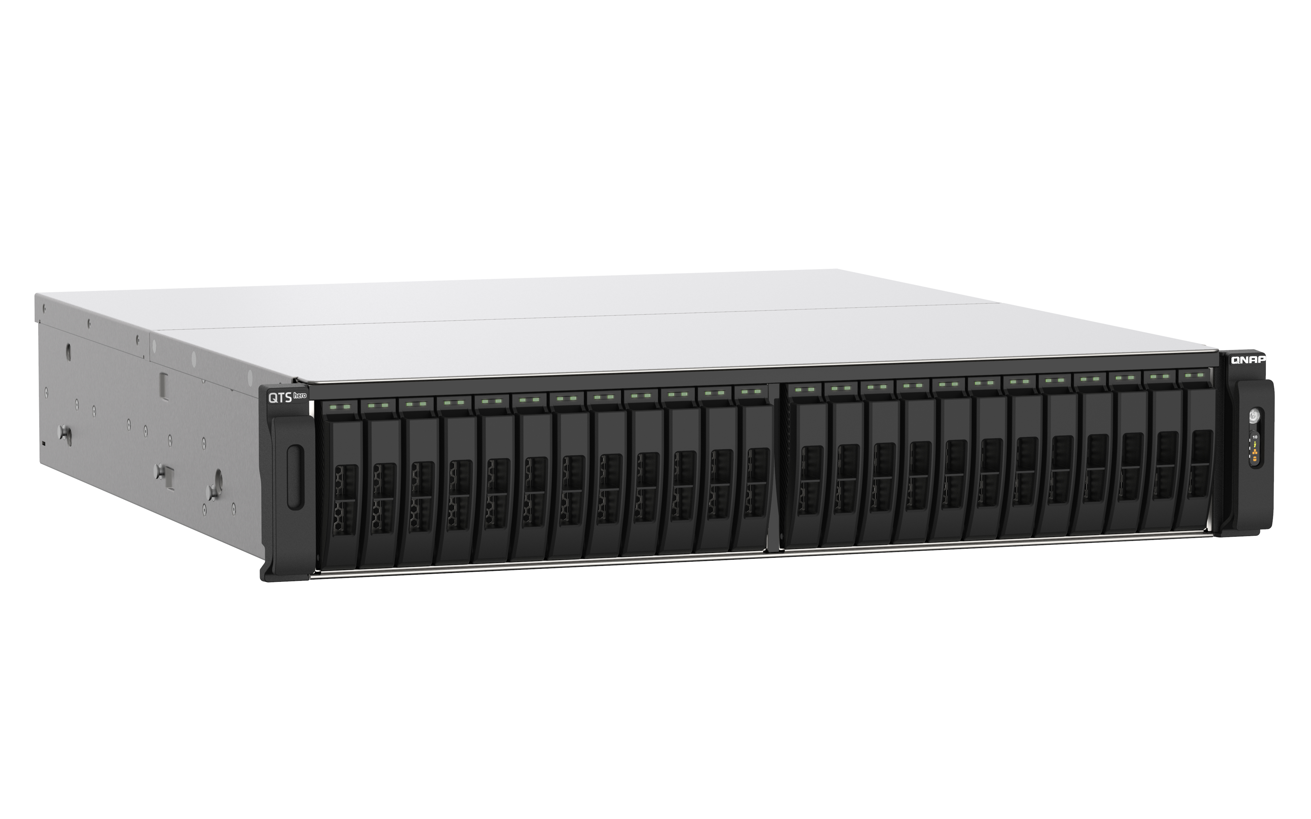 QNAP NAS-Server mit mehreren Festplatteneinschüben. Die Frontplatte zeigt das QTS-Logo und Laufwerksschachttüren.