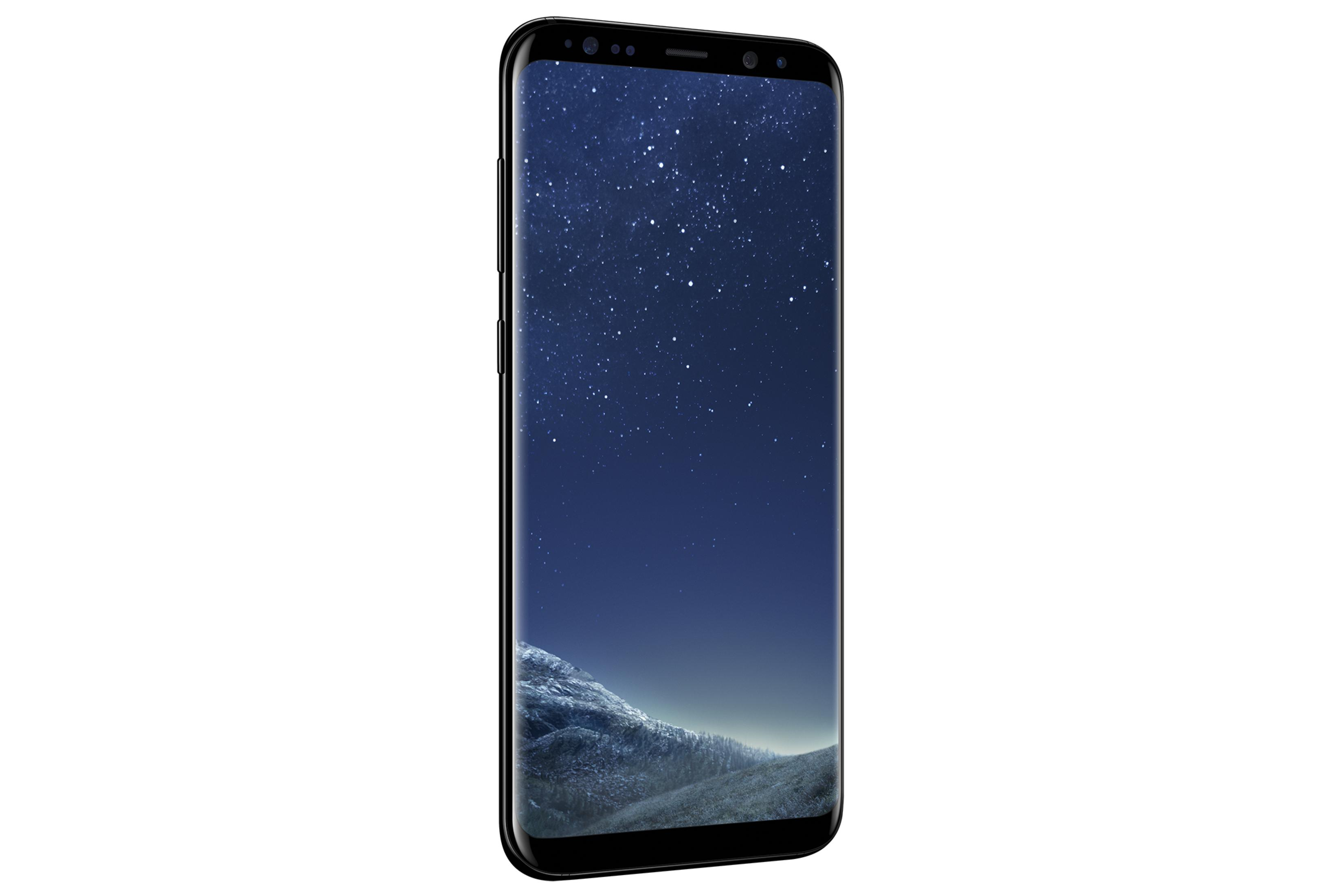 Ein schwarzes Smartphone, das eine sternenklare Nachtszene mit einem gebogenen Bildschirm zeigt.