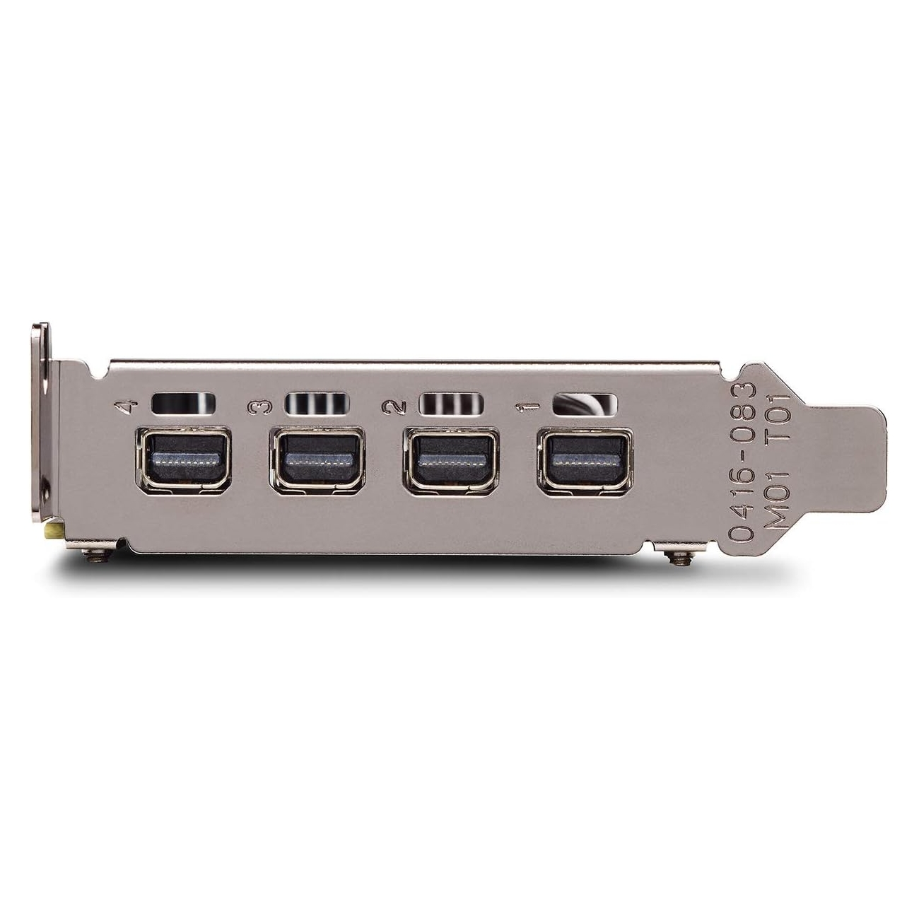 Una scheda PCI-e argentata con quattro porte USB. Le porte sono etichettate con numeri.