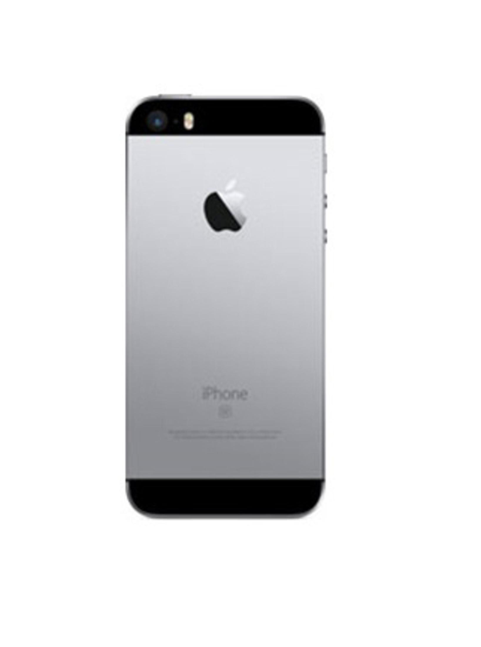 Die Rückseite eines silber-schwarzen iPhones mit dem Apple-Logo. Schwarzes Kameramodul oben.