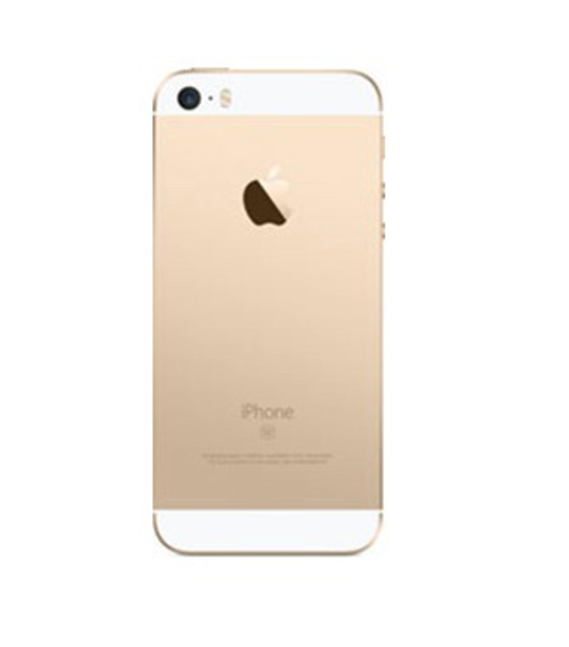 Rückseite eines goldenen iPhone SE. Es hat das Apple-Logo und den iPhone SE-Text.