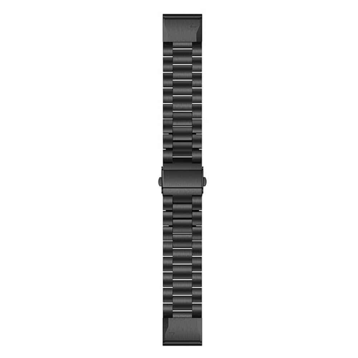 Schwarzes Uhrenarmband aus Metall.