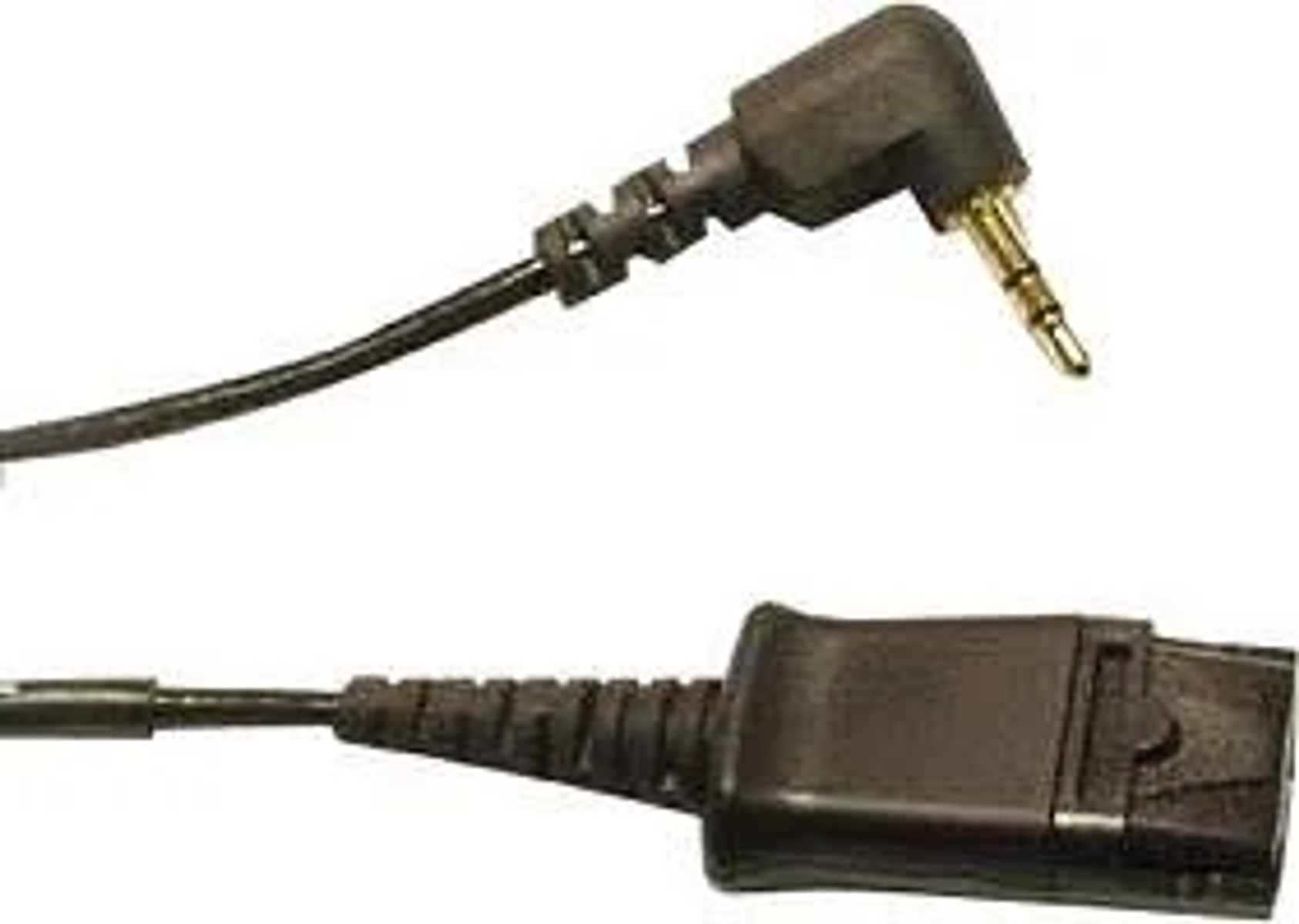 Cavo audio nero con jack da 3,5 mm ad angolo retto e connettore all'altra estremità.