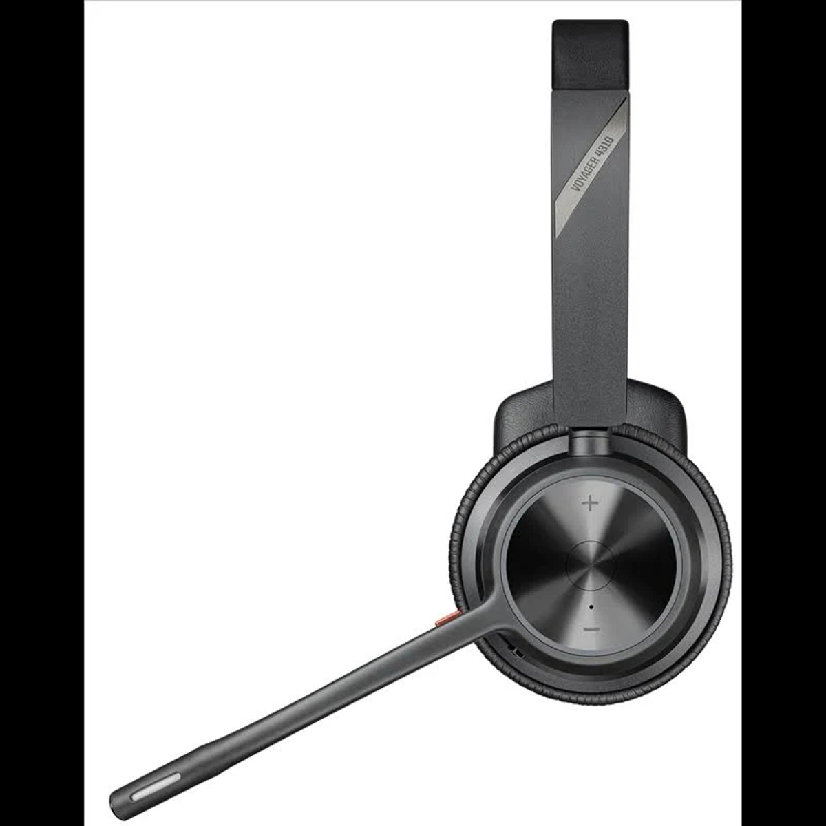 Cuffie nere e grigie con microfono, su sfondo bianco. Testo Voyager Legend.
