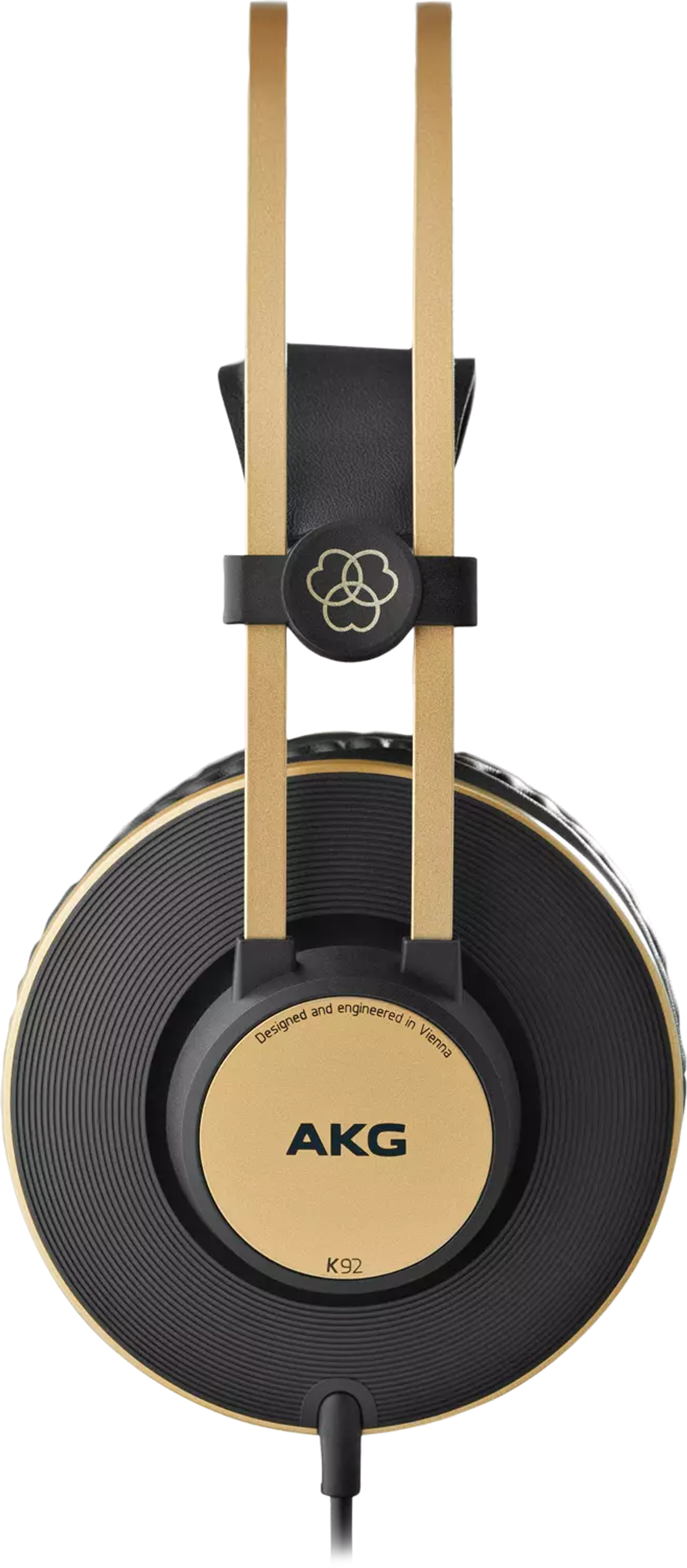 Cuffie AKG K92 oro e nere. Le cuffie hanno un padiglione nero e un'archetto dorato.