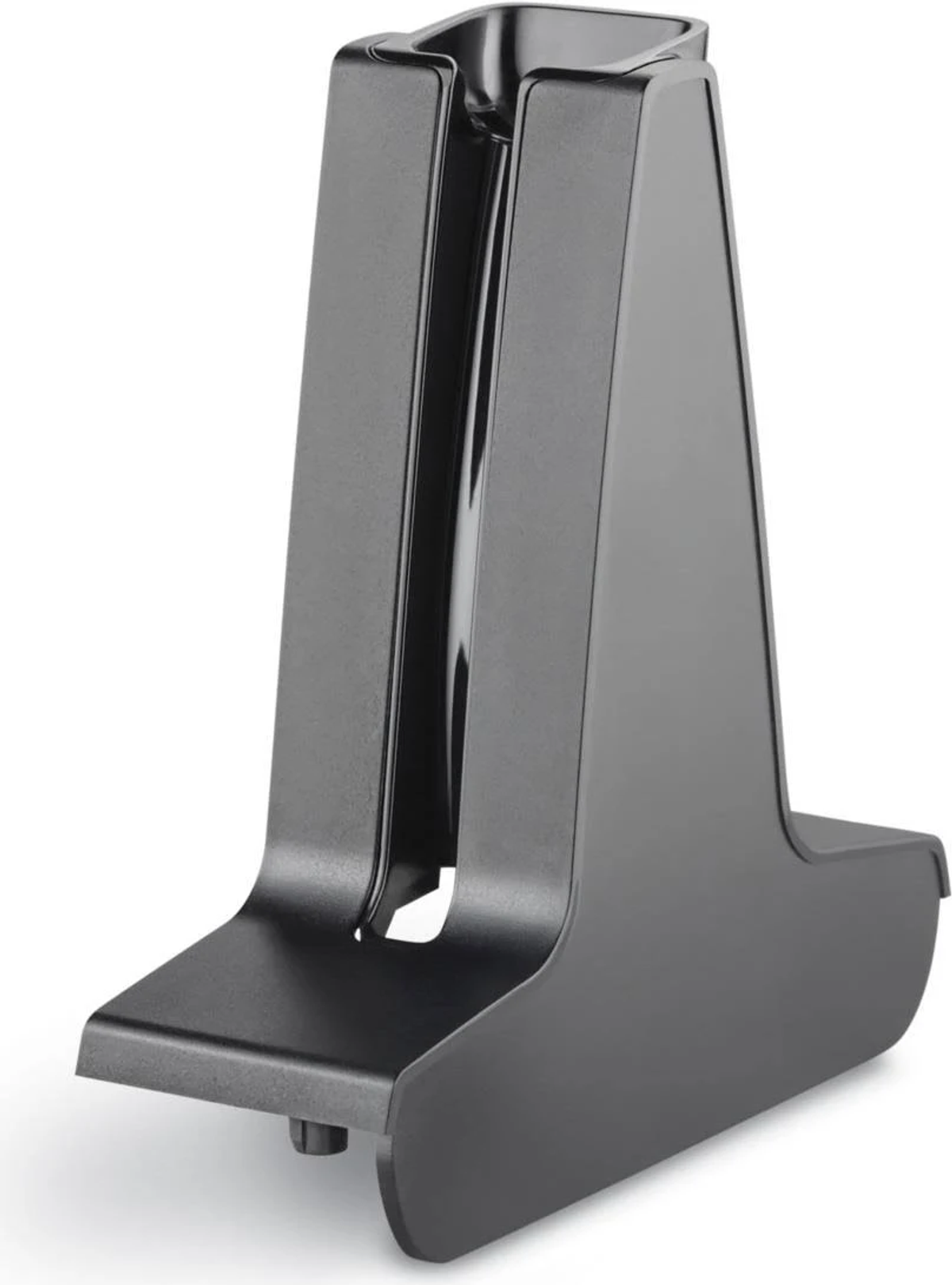 Base di ricarica nera per un dispositivo sconosciuto, con un design elegante e moderno.