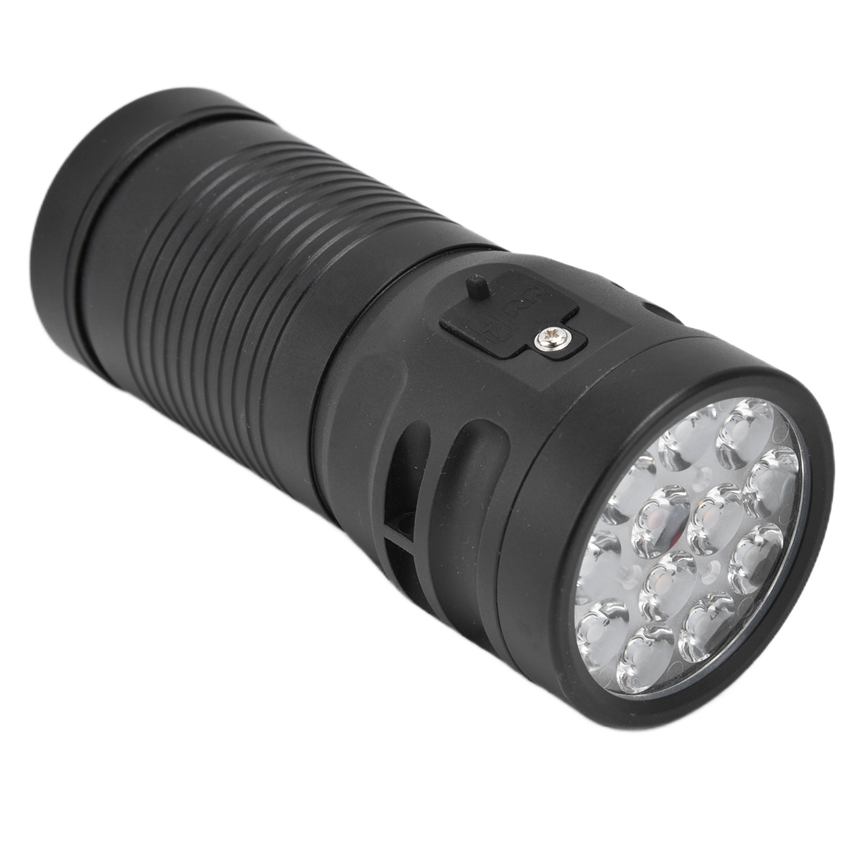 Schwarze Taschenlampe mit mehreren LEDs.