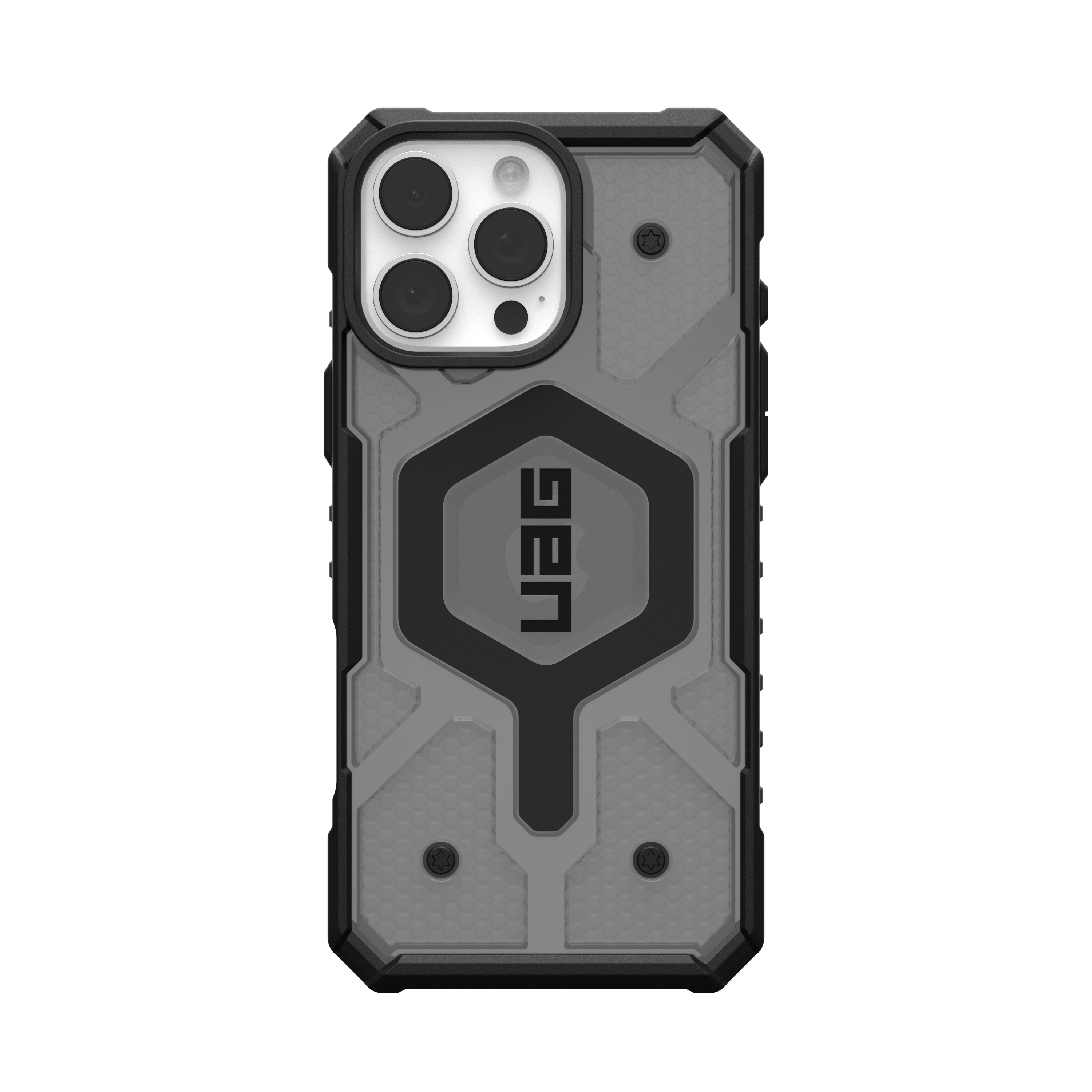 Custodia per telefono nera e grigia. Logo UAG sul retro.