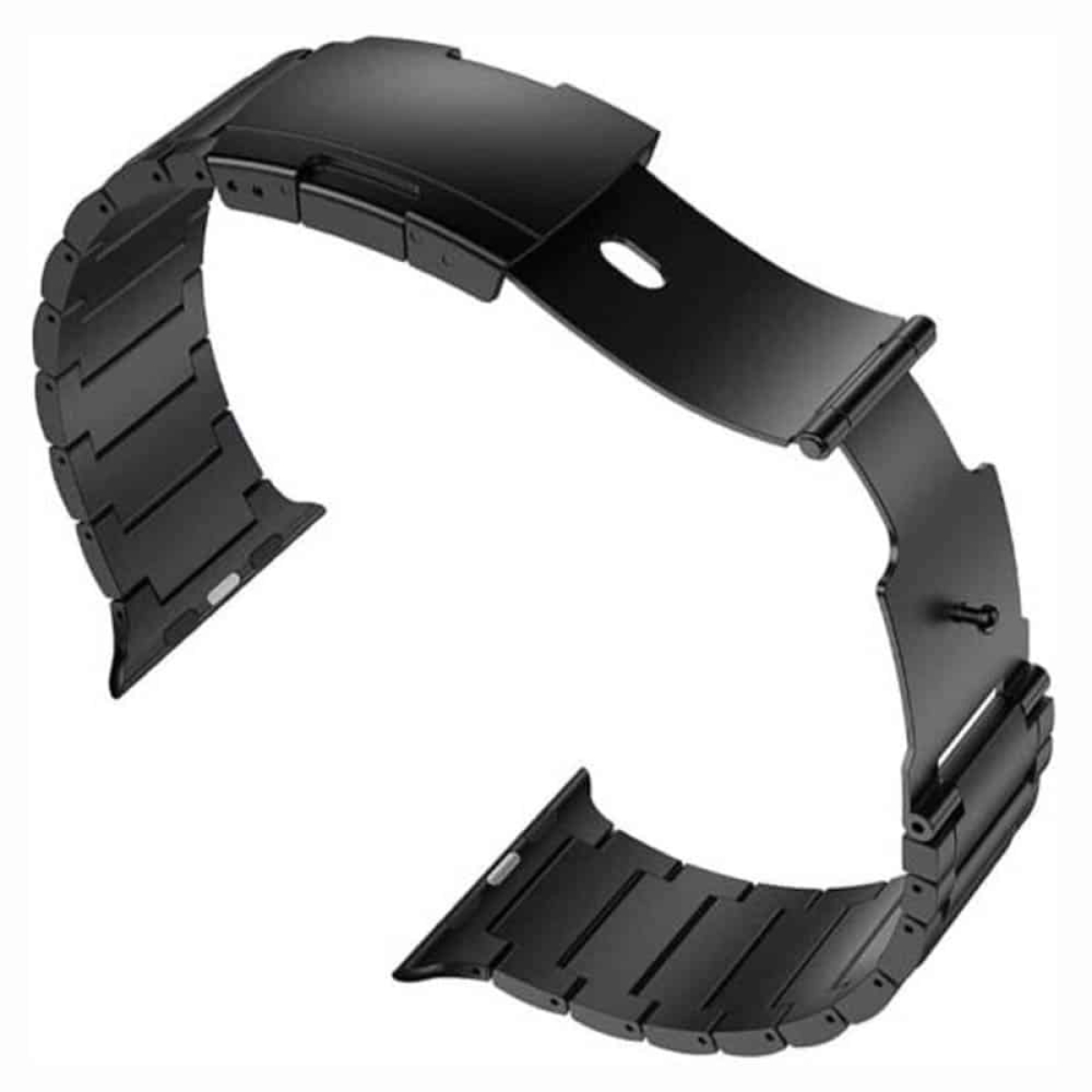 Schwarzes Uhrenarmband. Metallglieder. Isoliert auf Weiß.