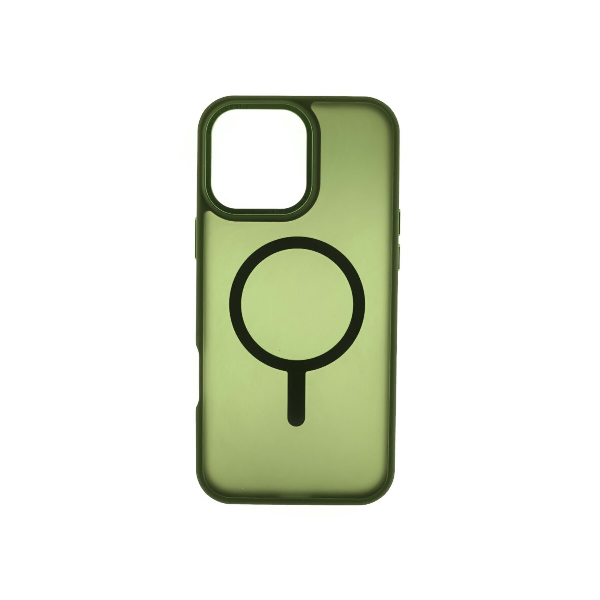 Custodia per telefono verde. Ha un cerchio nero con una linea sopra. Lo sfondo è bianco.