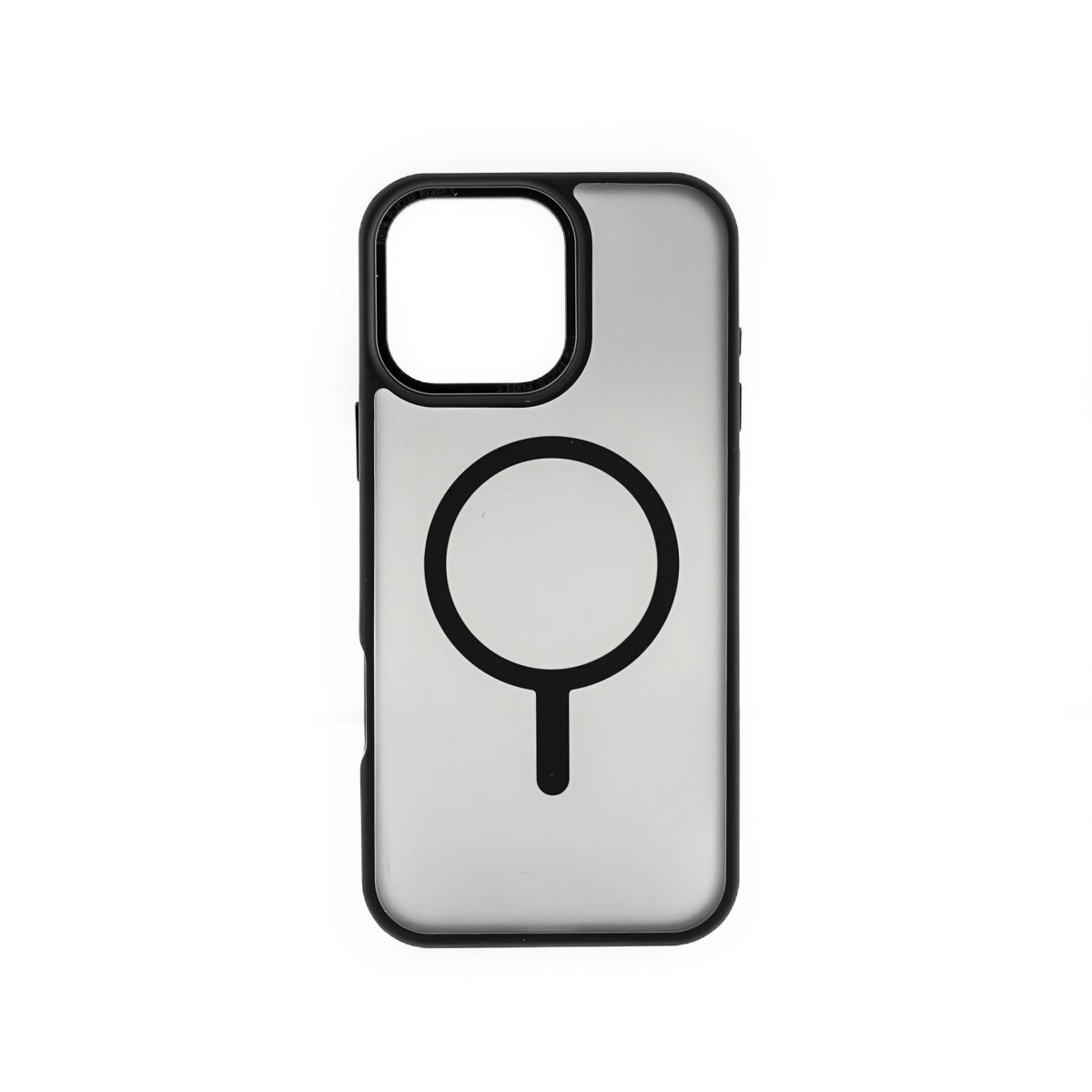 Custodia per telefono nera con cerchio e linea neri. Lo sfondo è bianco.