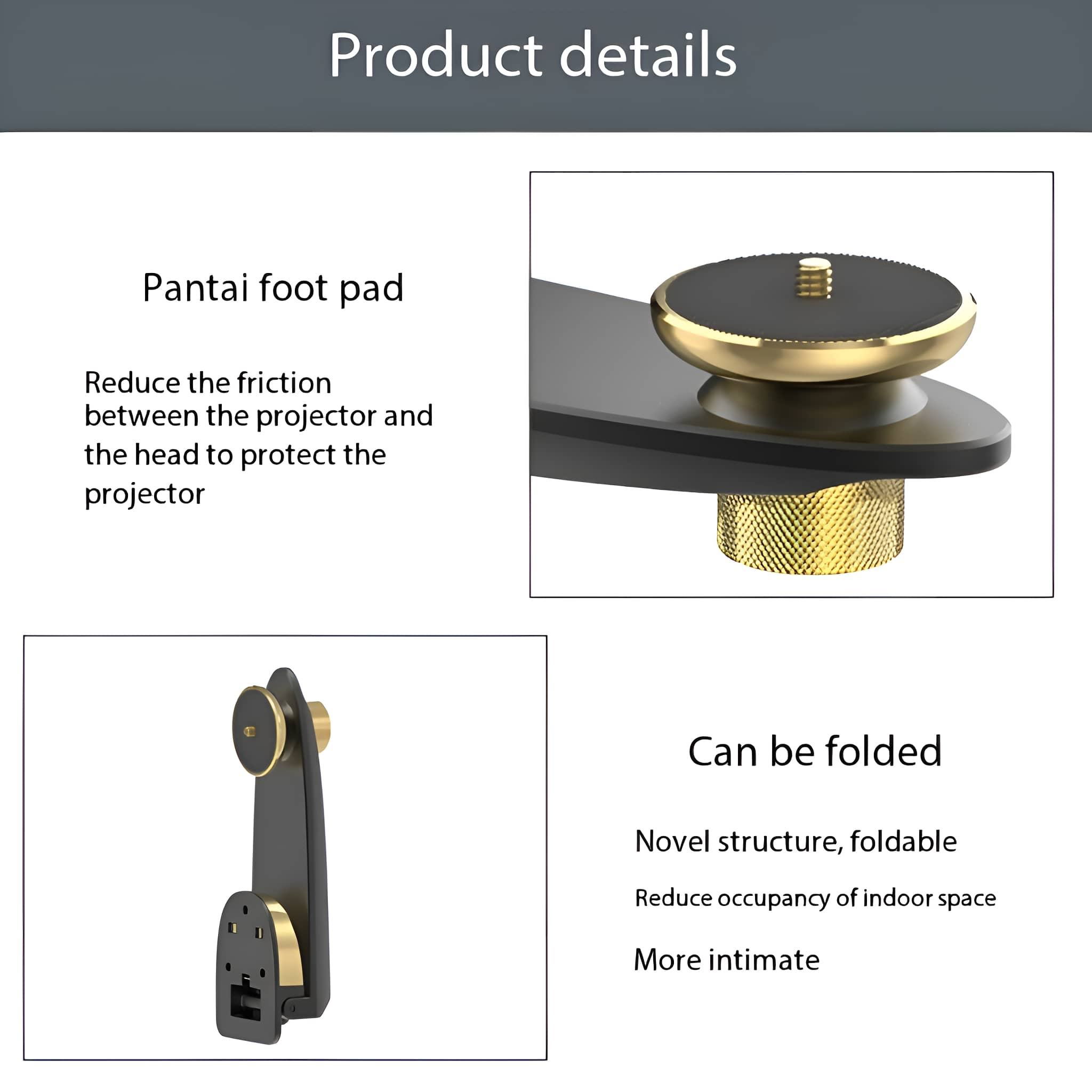 Produktdetails für einen Projektorhalter mit Goldakzenten.